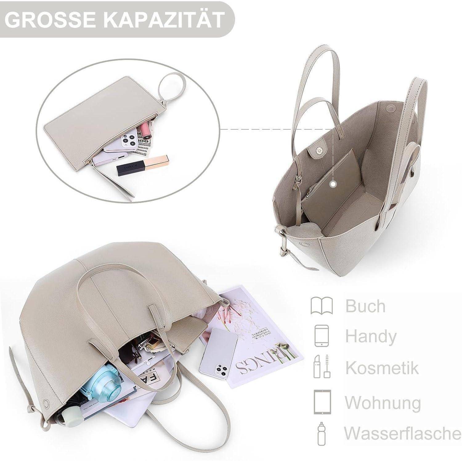 Elegante Große Tote Bag Kunstleder Handtasche Damen Grau Henkeltasche