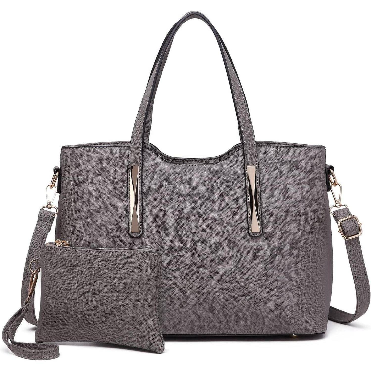 Damen Handtasche Shopper Schultertaschen Set Mittelgroß PU Leder Grey