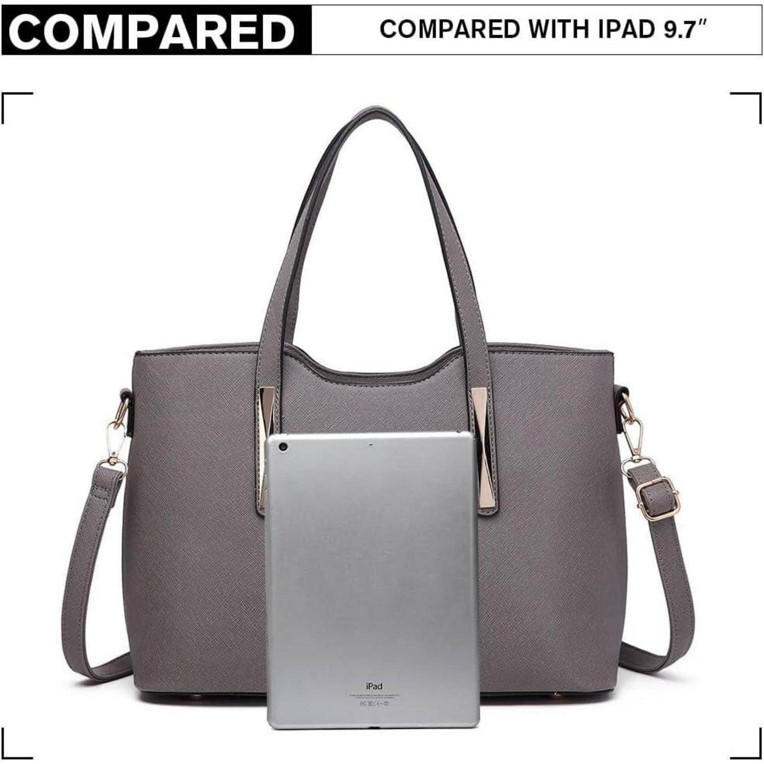 Damen Handtasche Shopper Schultertaschen Set Mittelgroß PU Leder Grey