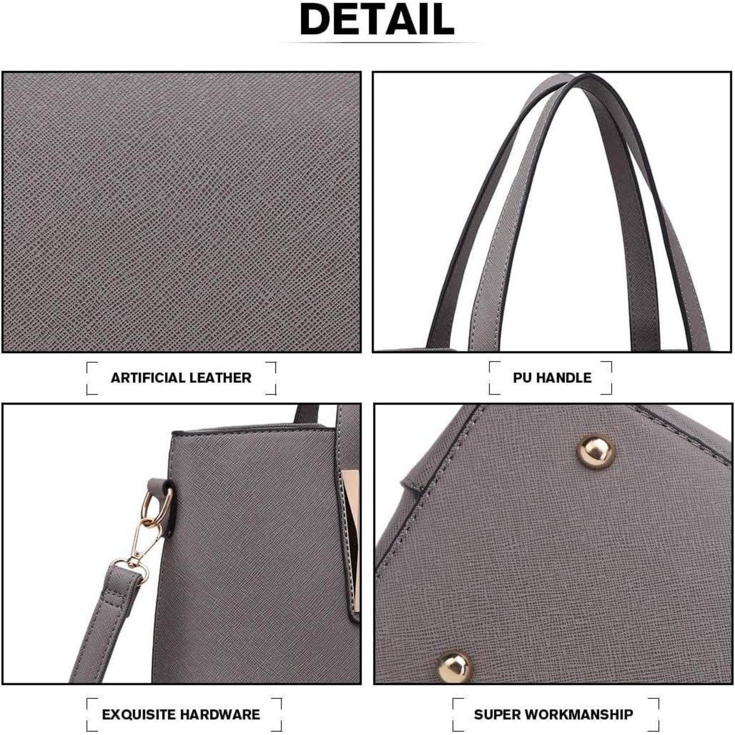 Damen Handtasche Shopper Schultertaschen Set Mittelgroß PU Leder Grey