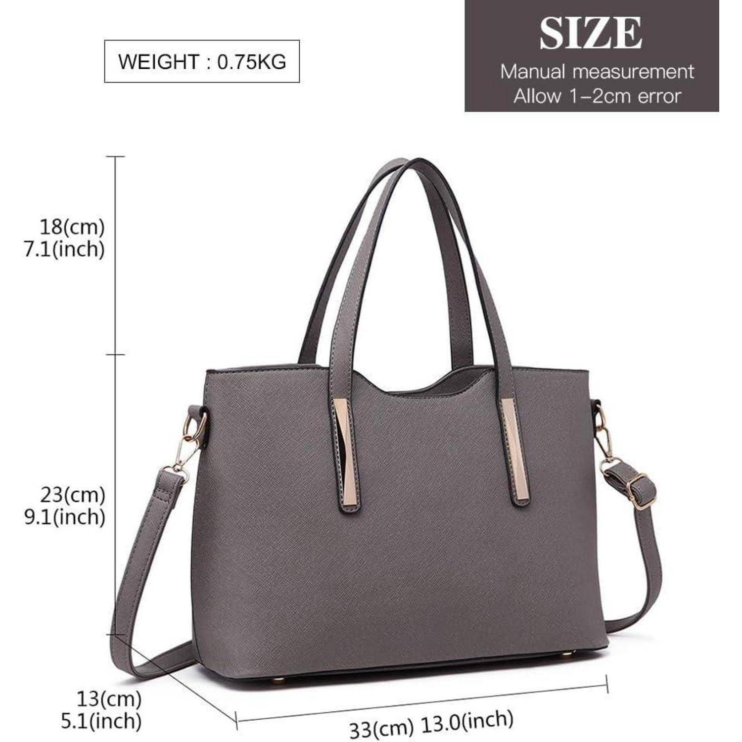 Damen Handtasche Shopper Schultertaschen Set Mittelgroß PU Leder Grey