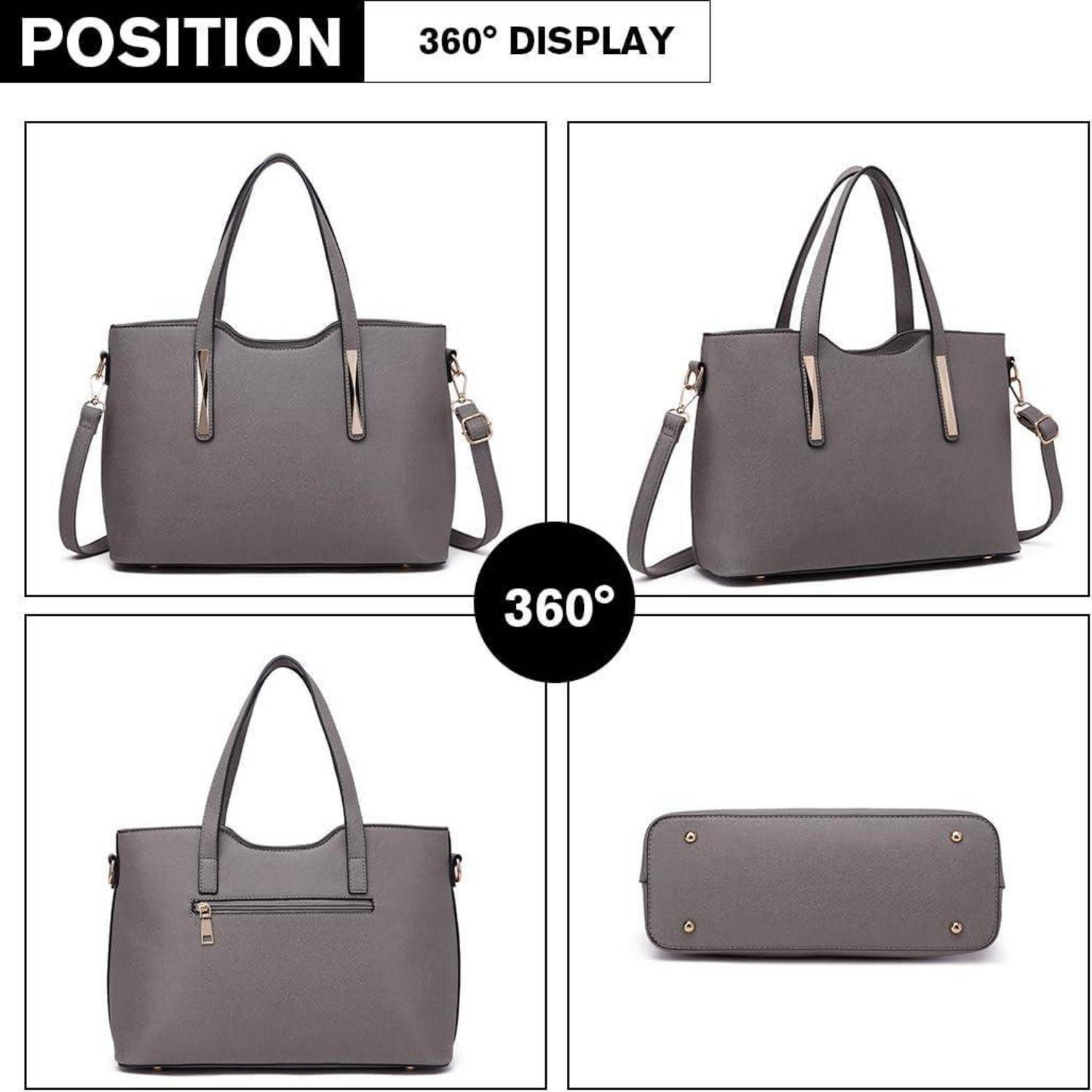 Damen Handtasche Shopper Schultertaschen Set Mittelgroß PU Leder Grey