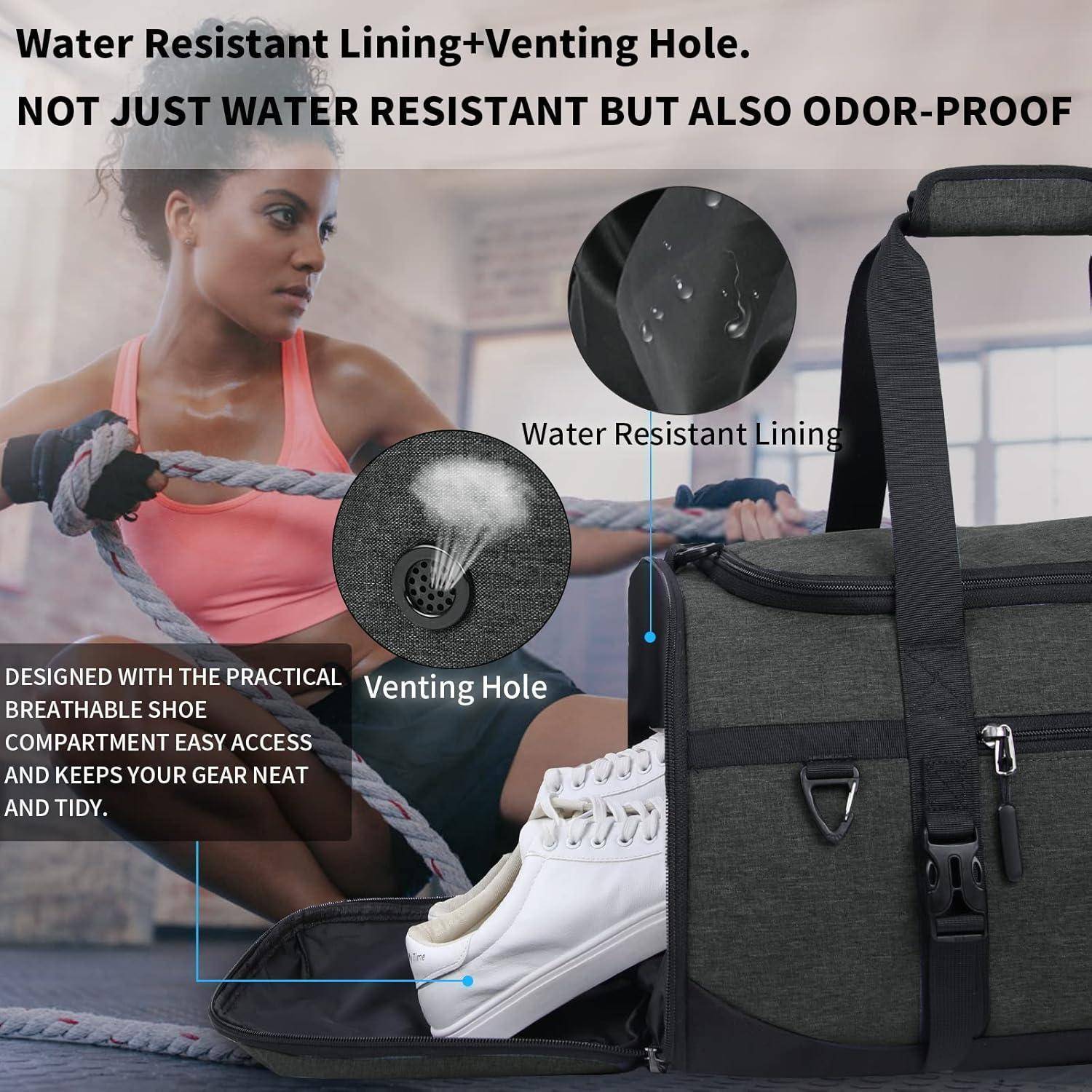 Sporttasche 55L Groß Wasserdicht mit Schuhfach und Sporthandtuch
