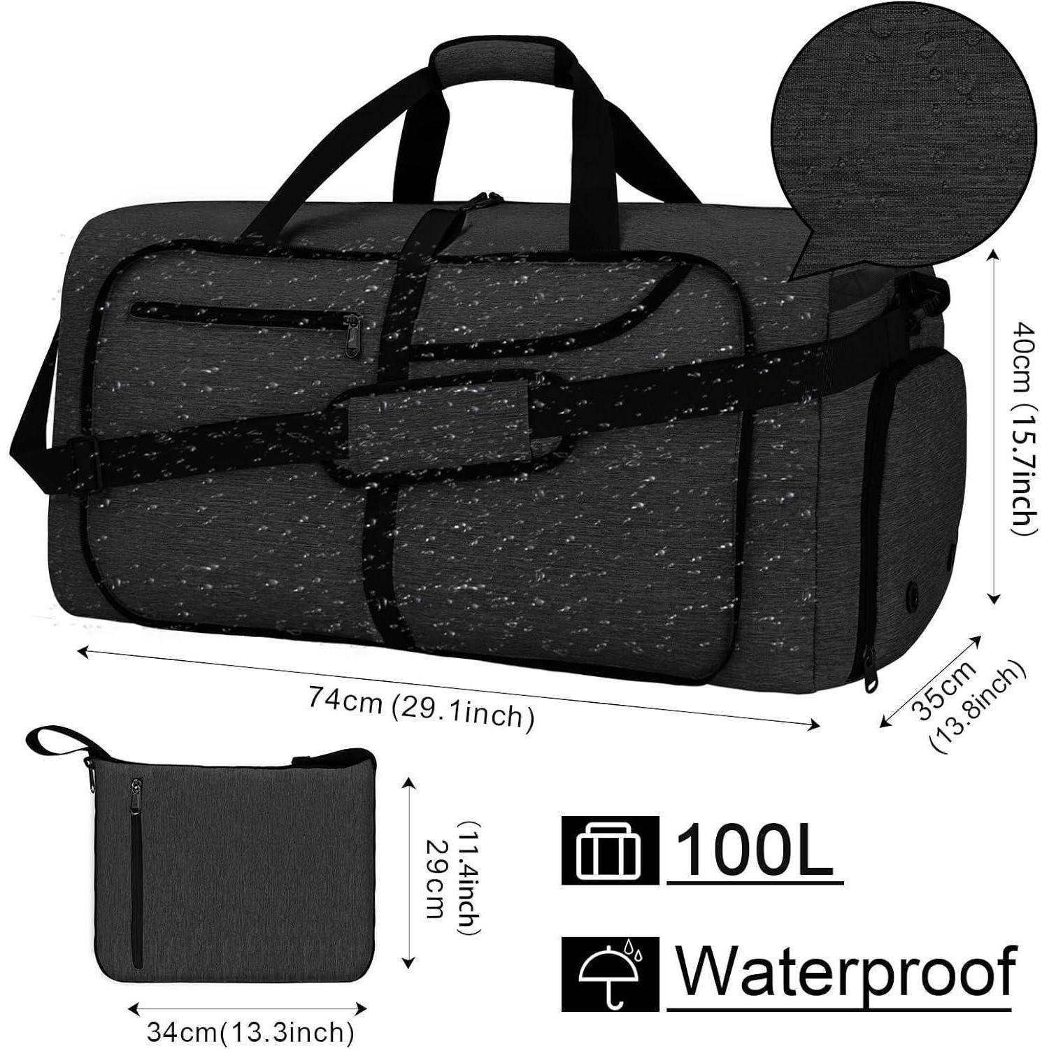 Reisetasche Groß 100L Faltbar Leicht Sporttasche Herren Damen Schwarz