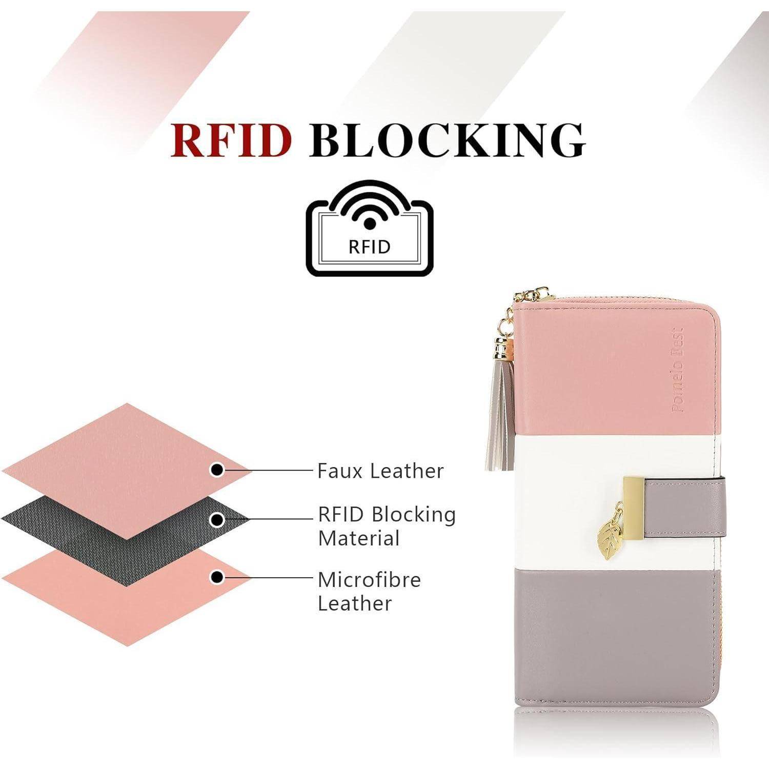 Damen Geldbörse RFID NFC Schutz Portmonee Mehrfachfach Vegan Leder