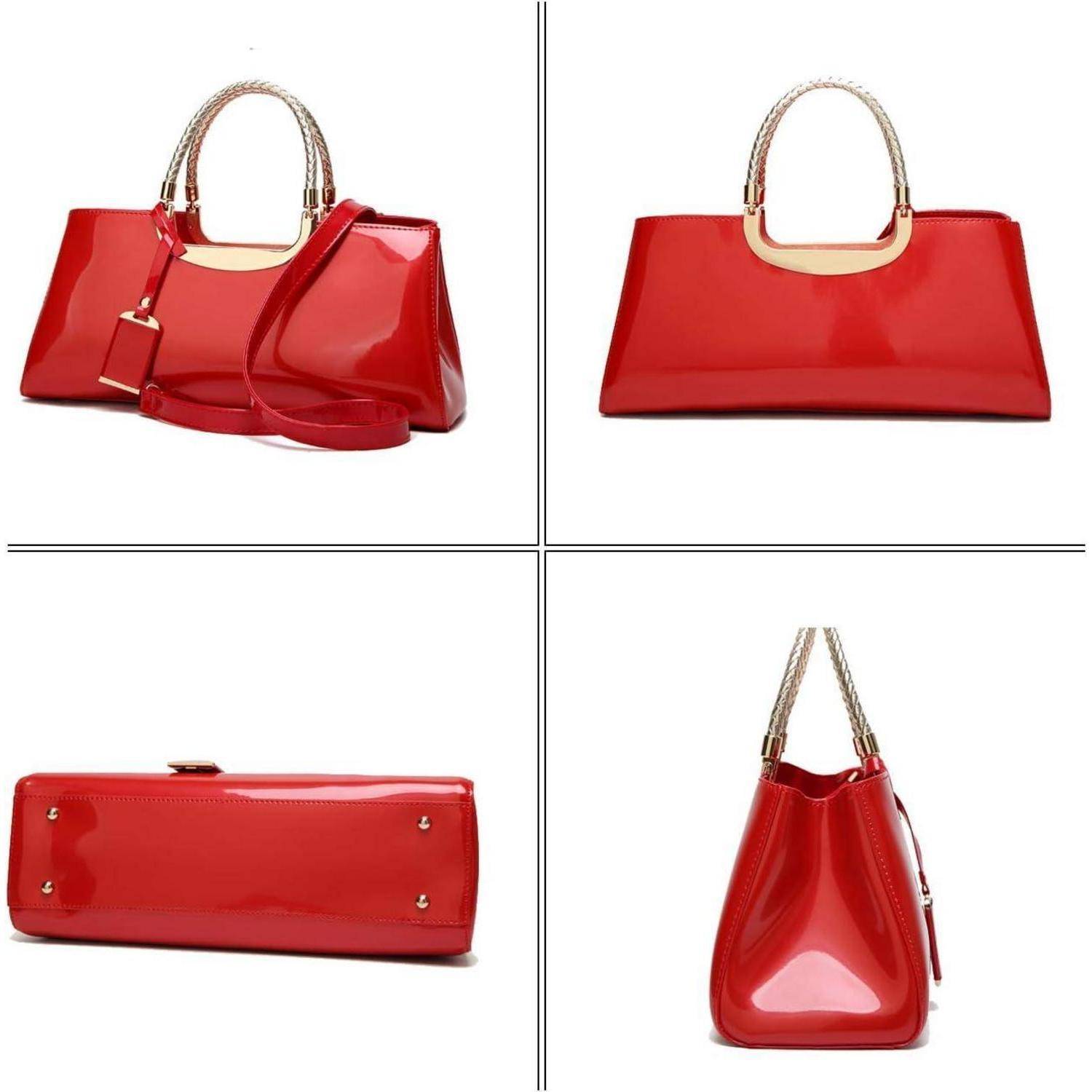 Damen Handtasche PU-Lackleder Henkeltasche Abendtasche Hochzeit_rot