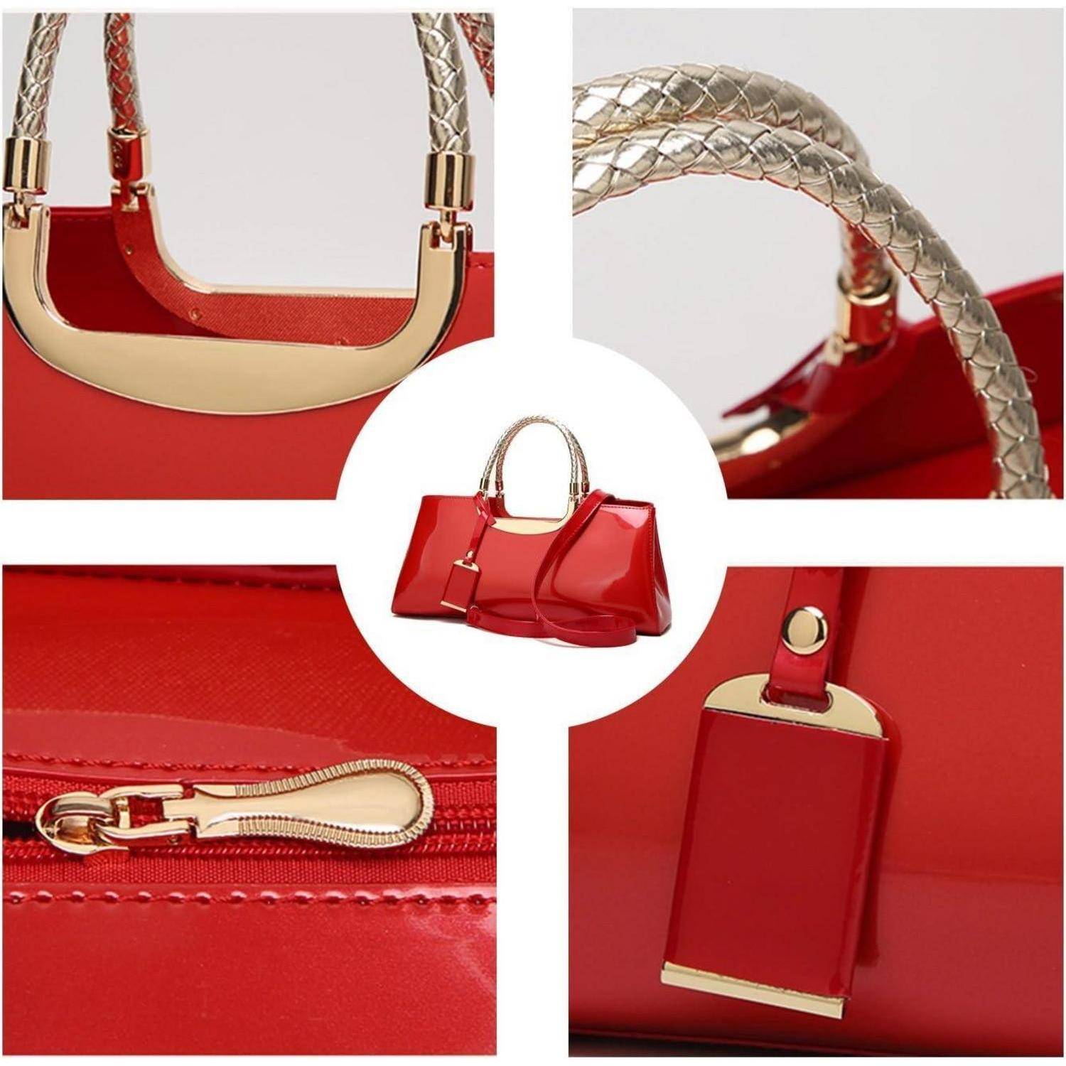Damen Handtasche PU-Lackleder Henkeltasche Abendtasche Hochzeit_rot