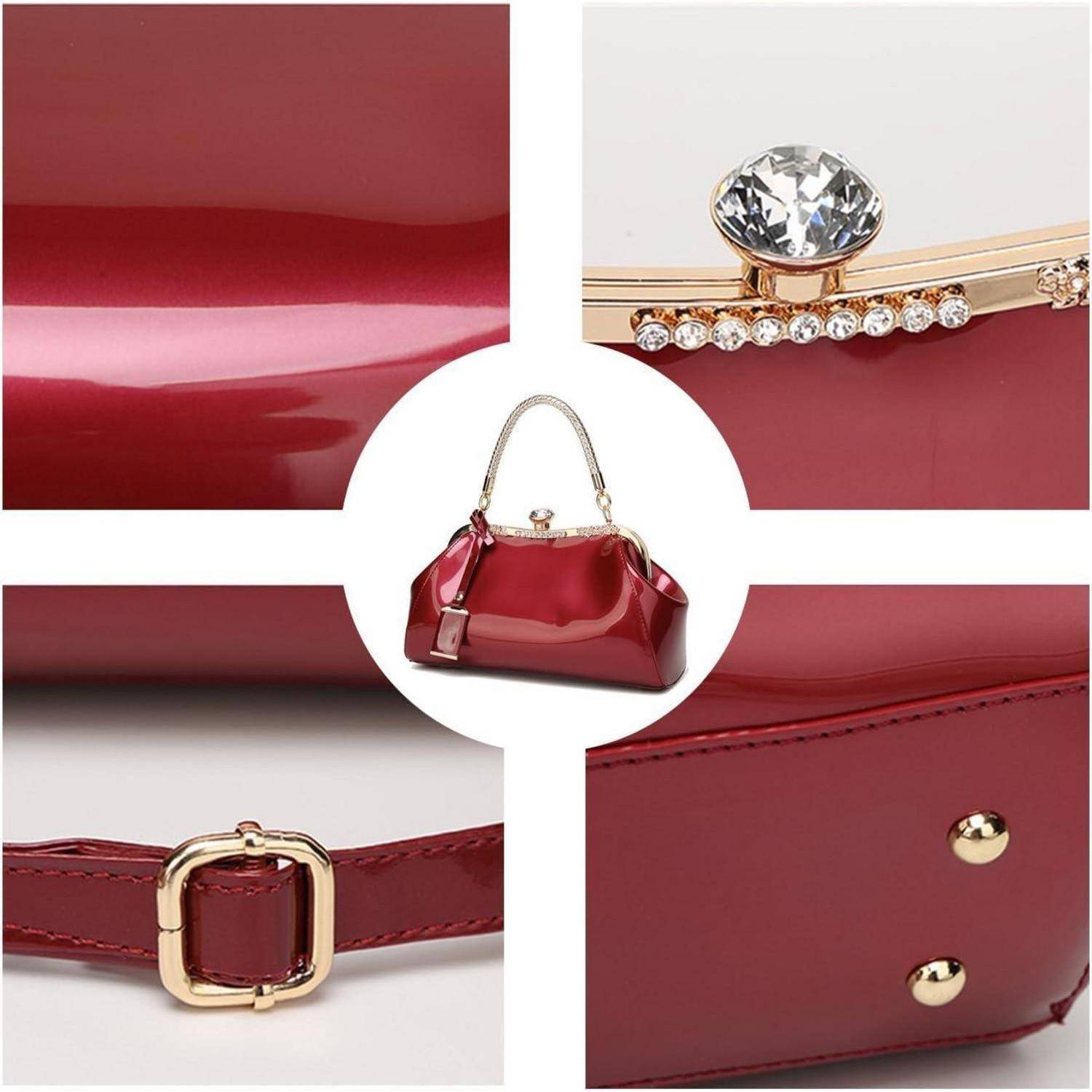 Handtasche Damen Umhängetasche PU Lackleder Hochzeit Cremeweiß