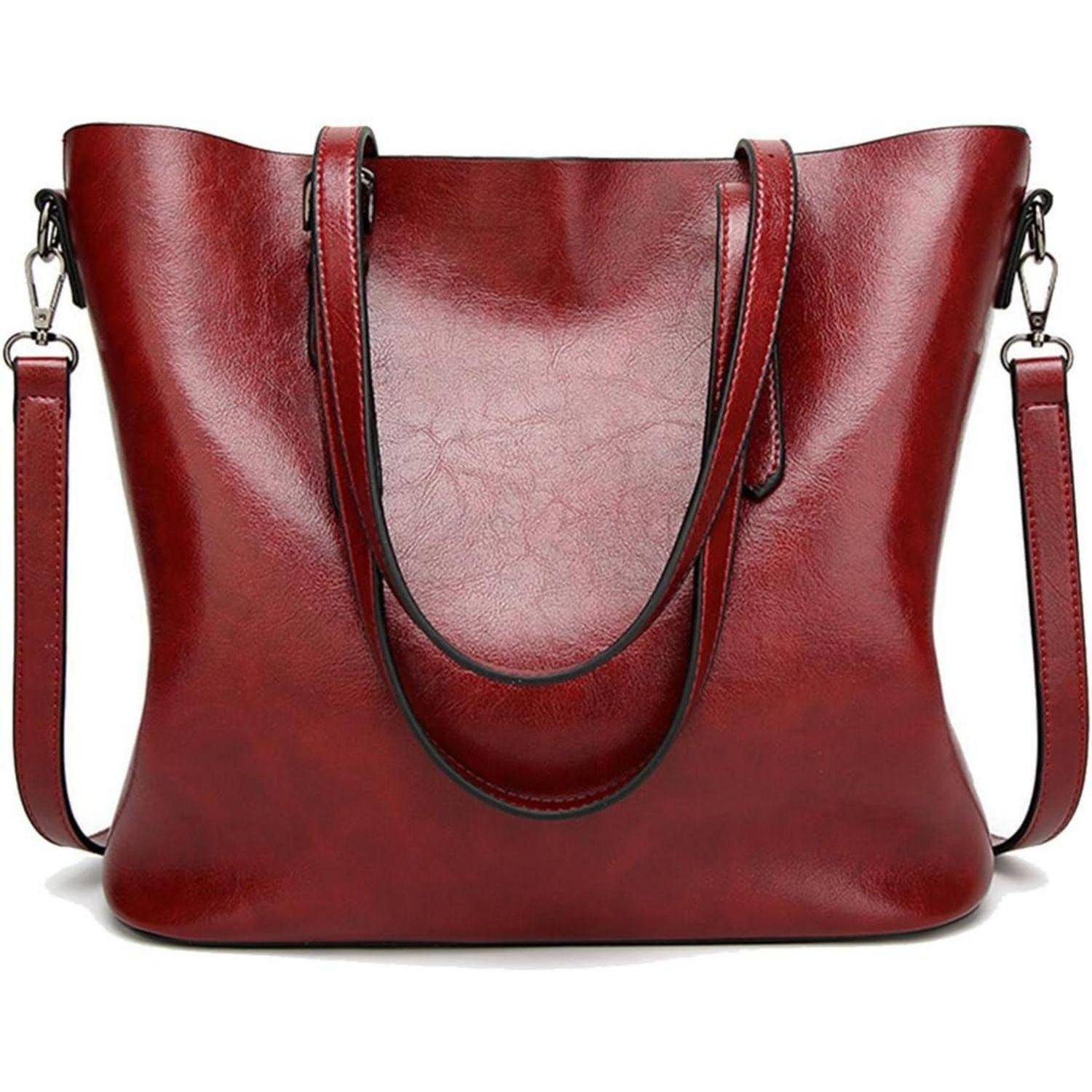 Damen Shopper Tasche Weinrot aus mit Schultergurt