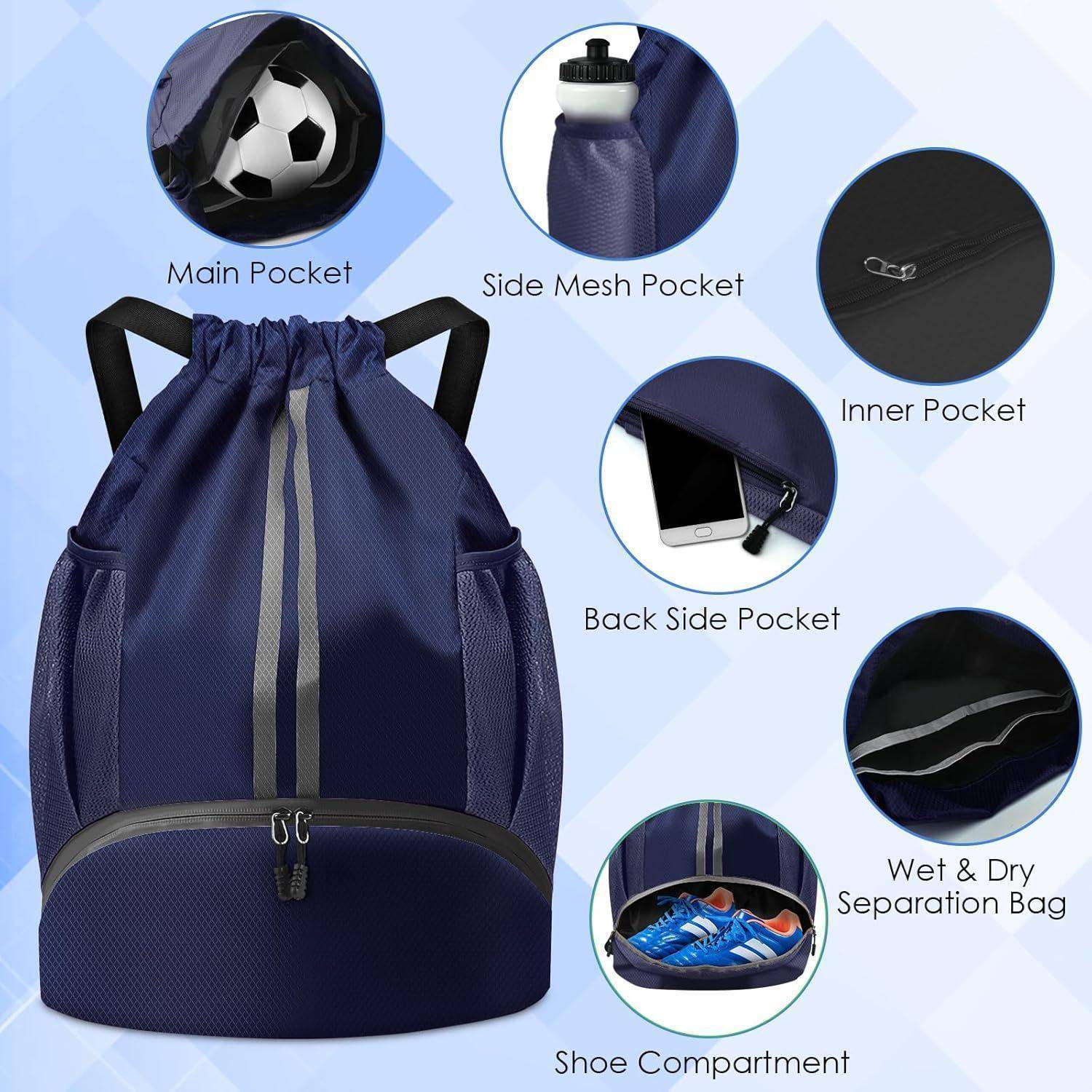 Turnbeutel Fußballtasche Rucksack Kordelzug Tunnelzug Gymsack