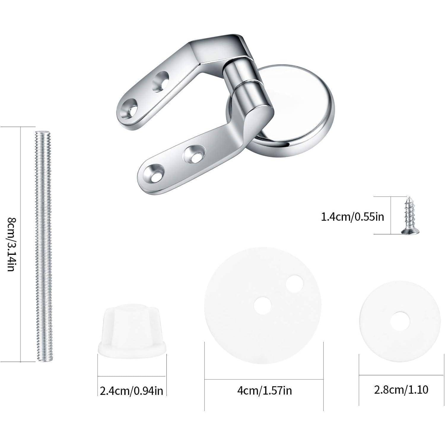 Silberne Gelenkhalterung mit Abmessungen: Halterung 1,4 cm breit, 8 cm langer Stab, Schraube und Zubehör mit Maßangaben in Zoll.