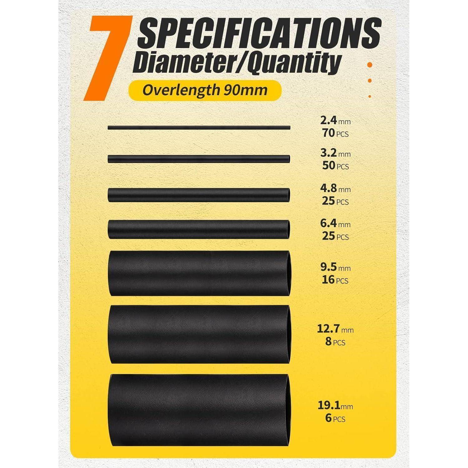 Schrumpfschlauch 3zu1 Schrumpfung IP65 Wasserdicht 200 Stück 90mm