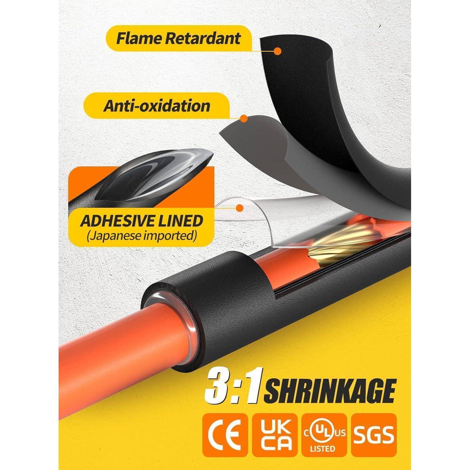 Schrumpfschlauch 3zu1 Schrumpfung IP65 Wasserdicht 200 Stück 90mm