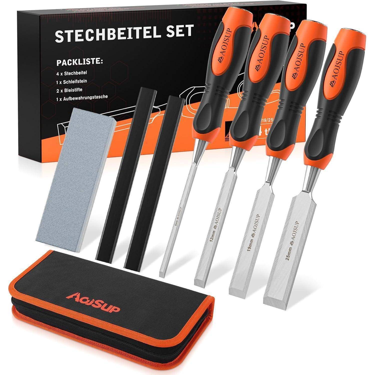 Stechbeitel Set 6mm 12mm 19mm 25mm 4tlg. Stechbeitel mit Tasche