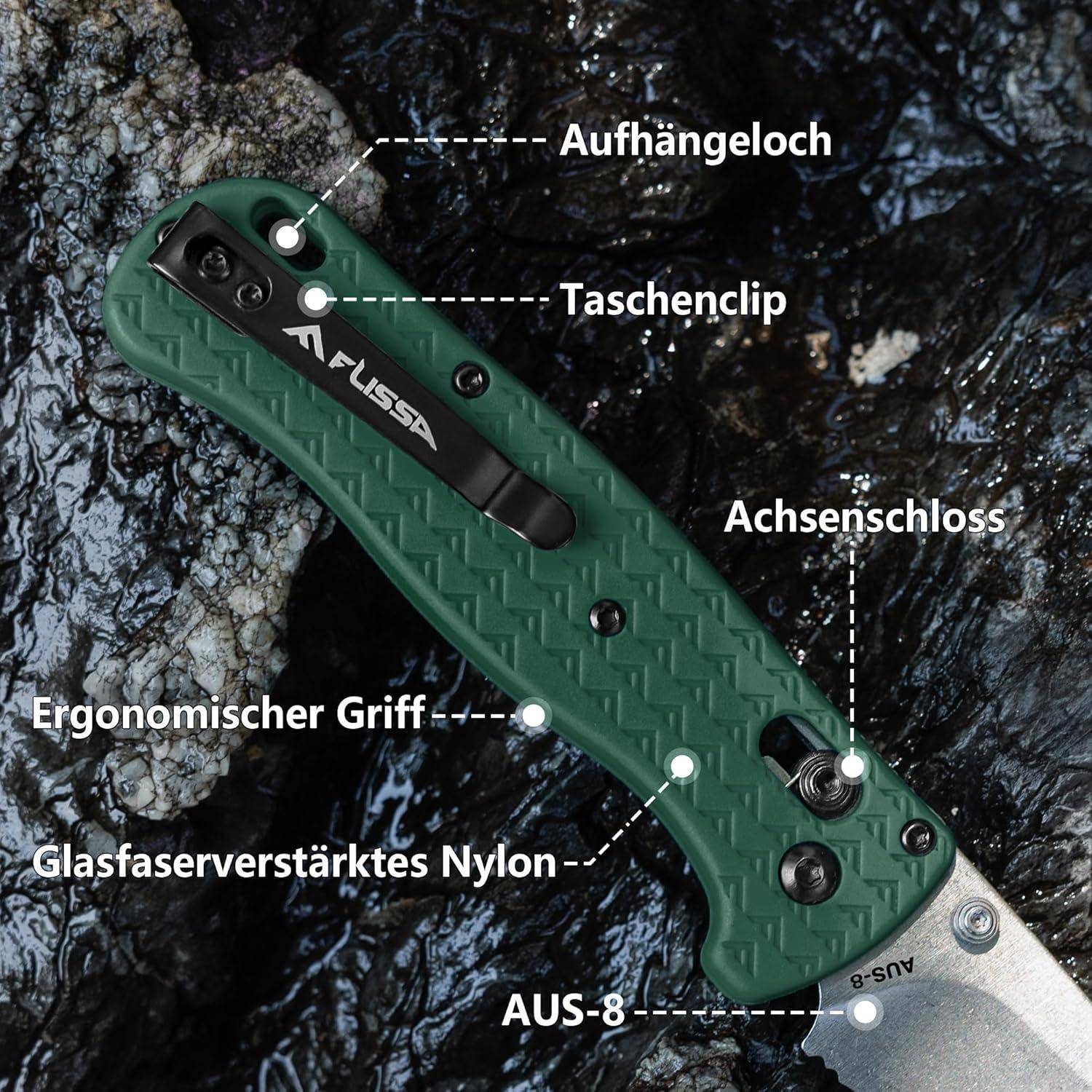 Taschenmesser Klappmesser AUS8 Edelstahl Taschenclip EDC Grün