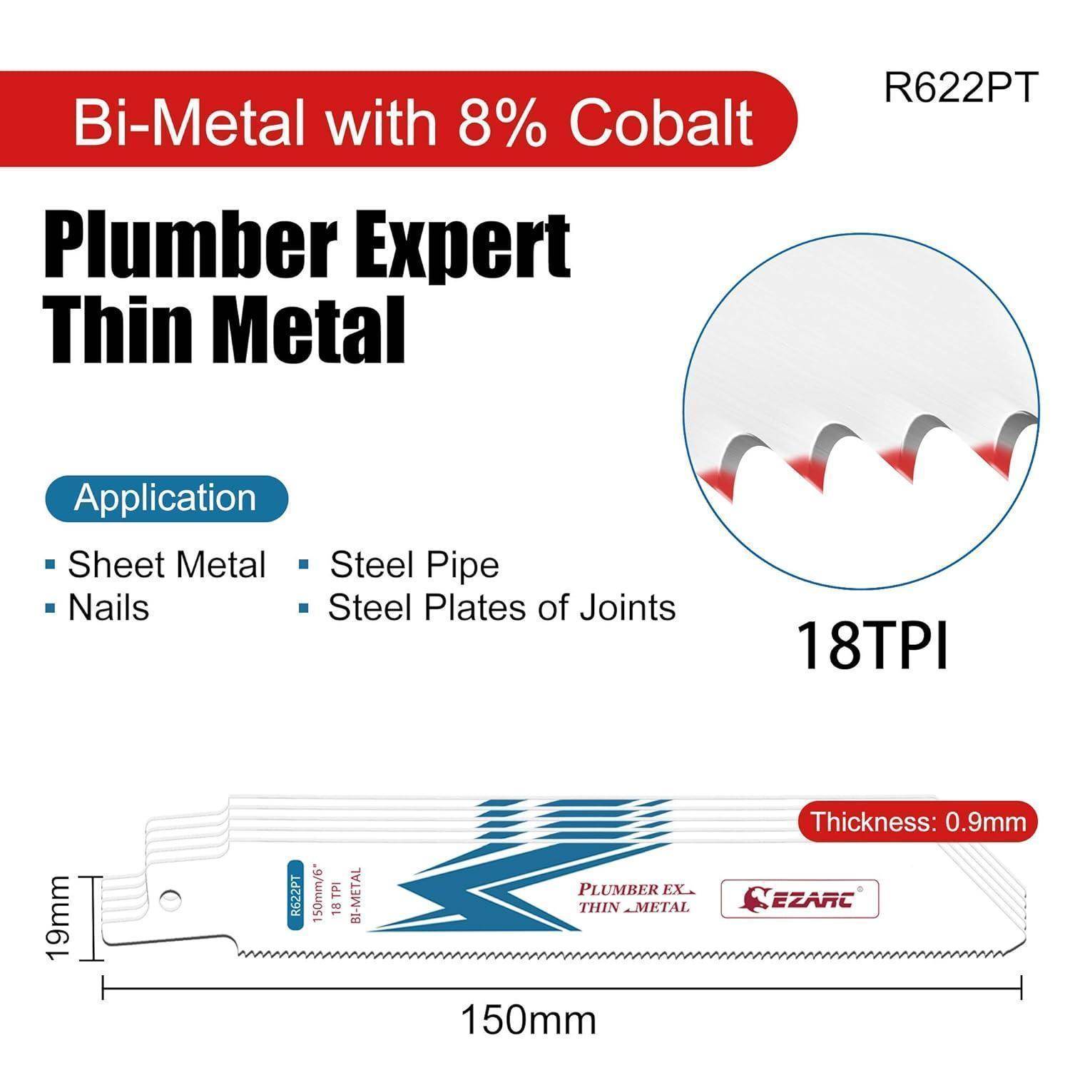 Säbelsägeblätter R622PT dünn Metall 150mm 18TPI 150 mm 18tpi-5 Stück