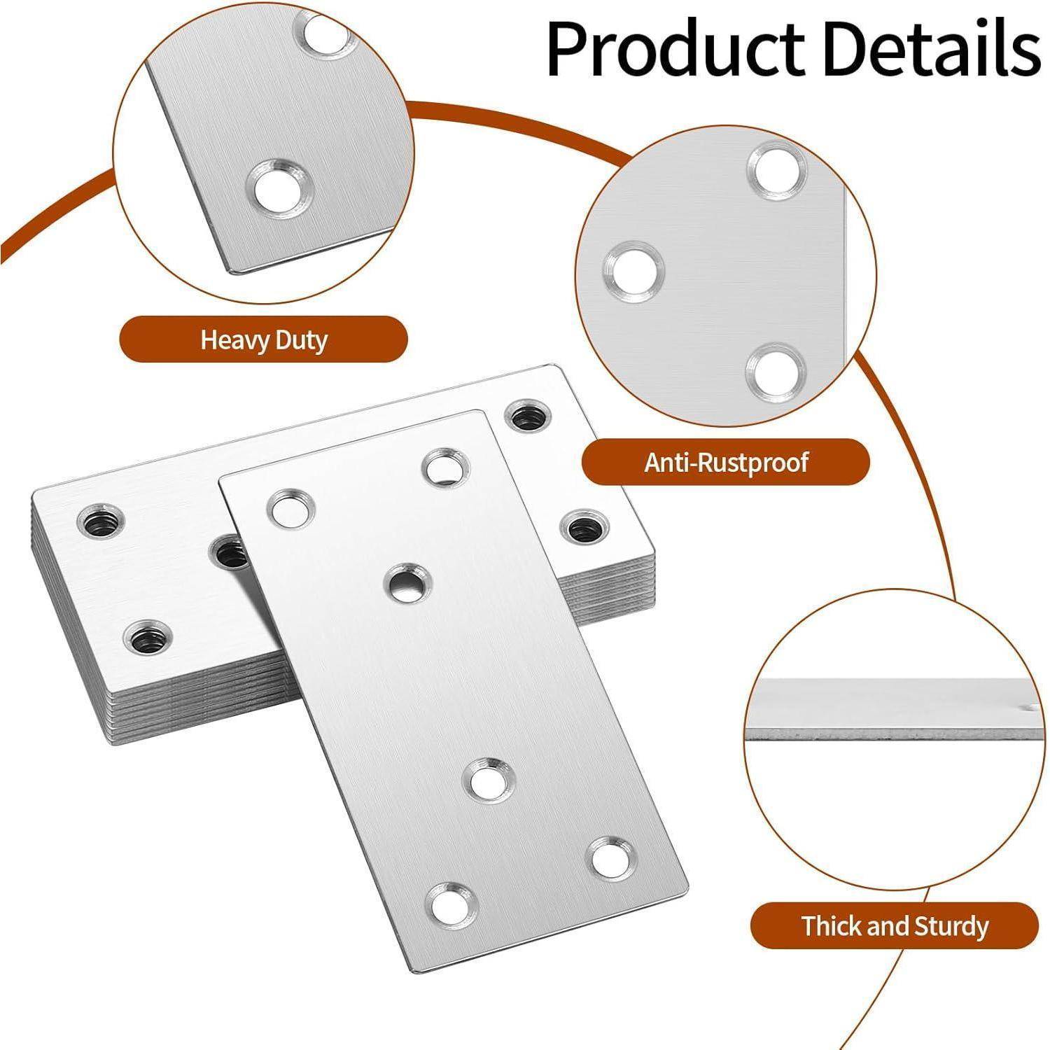 Produktdetails mit Metallplatten und Löchern, beschriftet als 