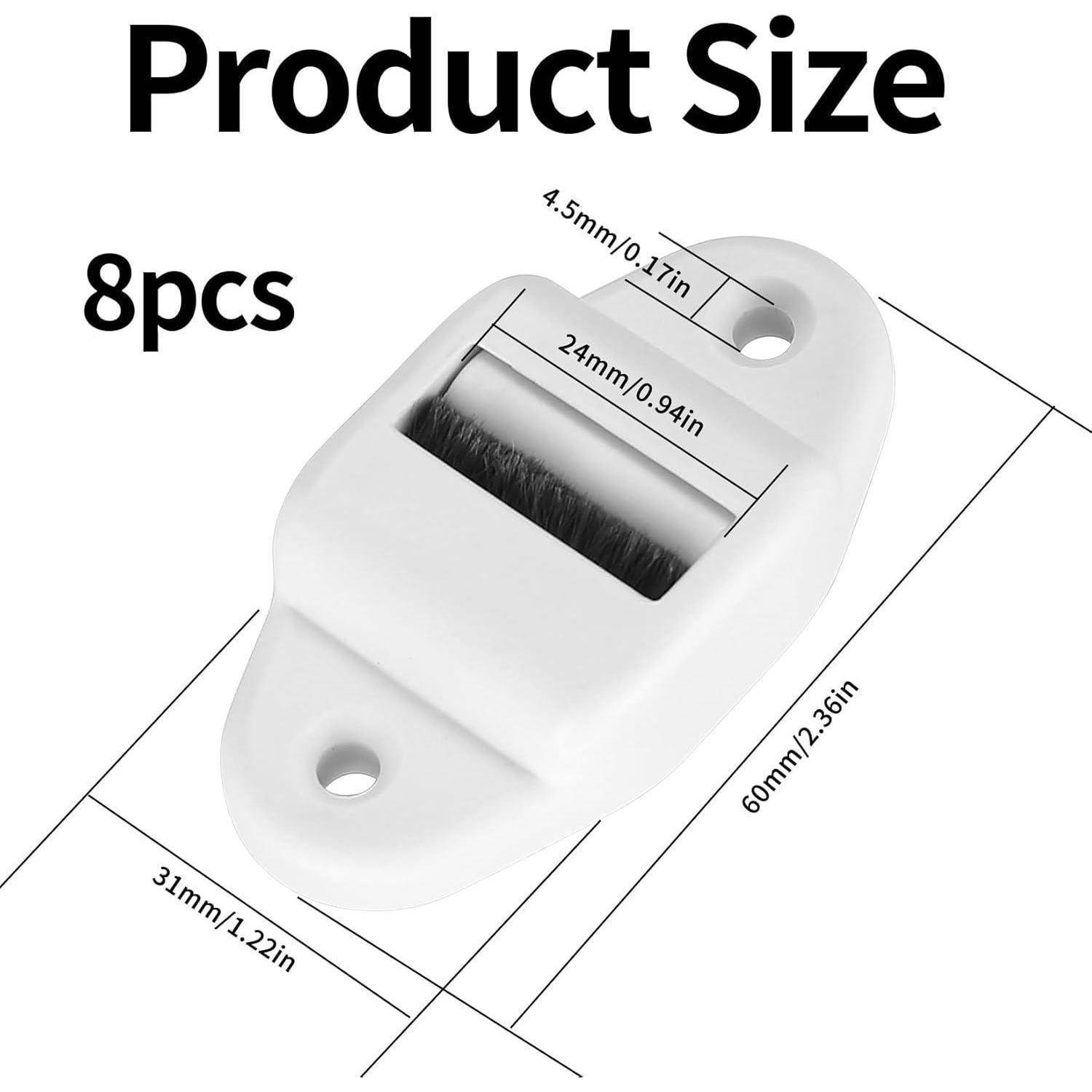 Produktgröße 8 Stück.' Bild zeigt eine weiße Kunststoffhalterung mit folgenden Abmessungen: 24 mm Breite, 31 mm Länge, 60 mm Länge, mit einer zentralen Bürste.