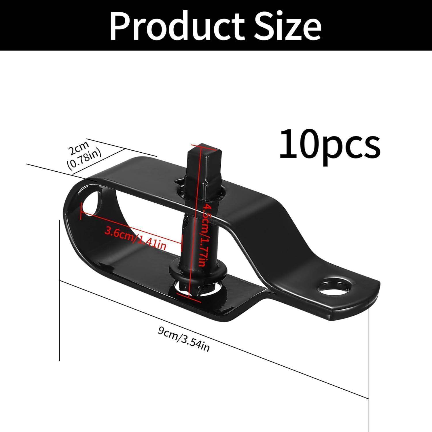 Eine Metallhalterung mit Abmessungen: 9 cm (3,54 Zoll) breit, 3,6 cm (1,42 Zoll) hoch, 2 cm (0,78 Zoll) dick. Verkauft in einer Packung mit 10 Stück.