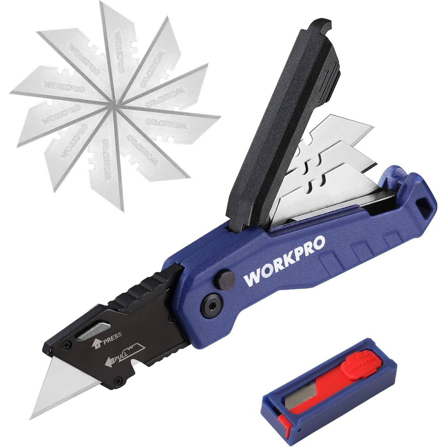 Teppichmesser Aluminium Wechselklinge Gürtelclip 13 Klingen Blau