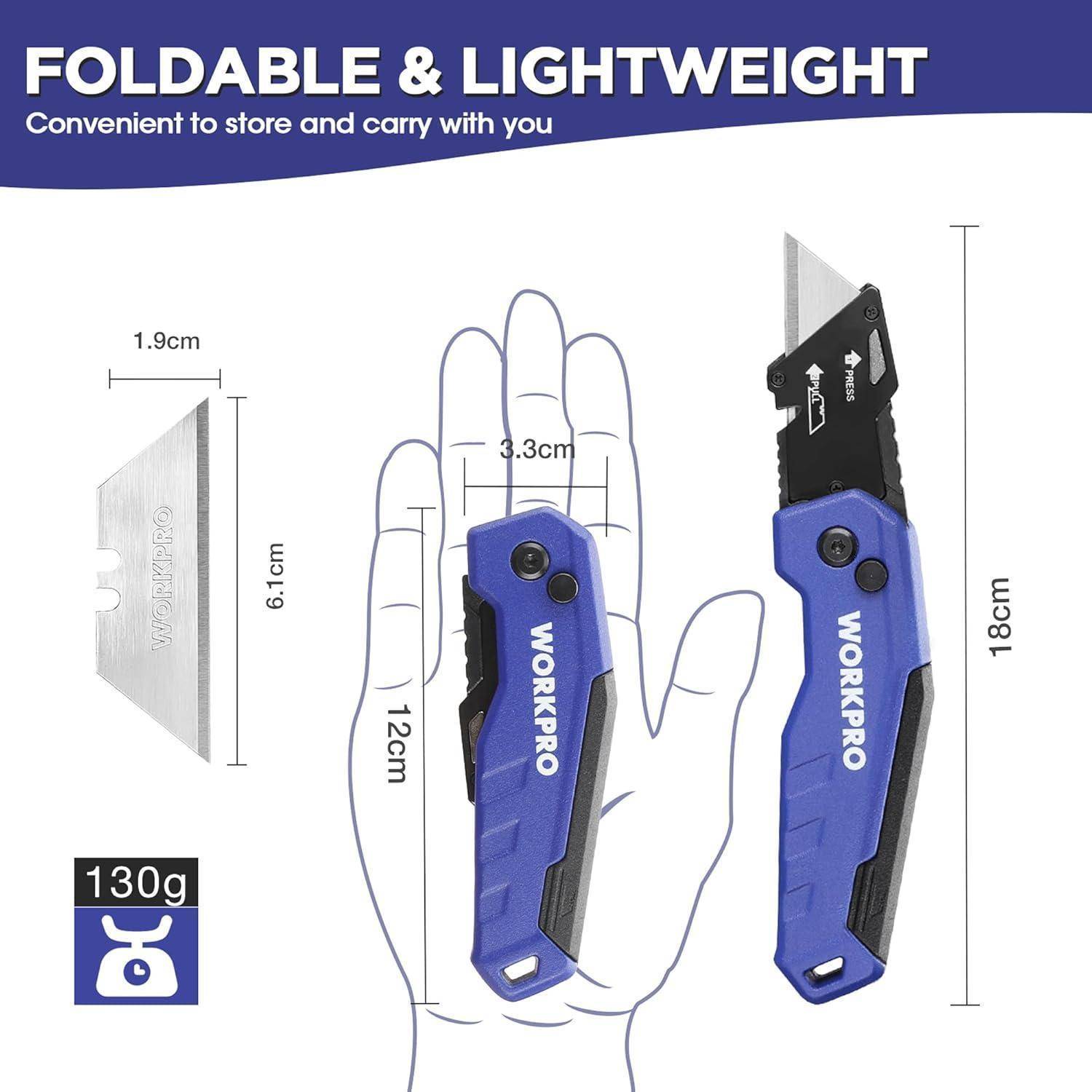 Teppichmesser Aluminium Wechselklinge Gürtelclip 13 Klingen Blau