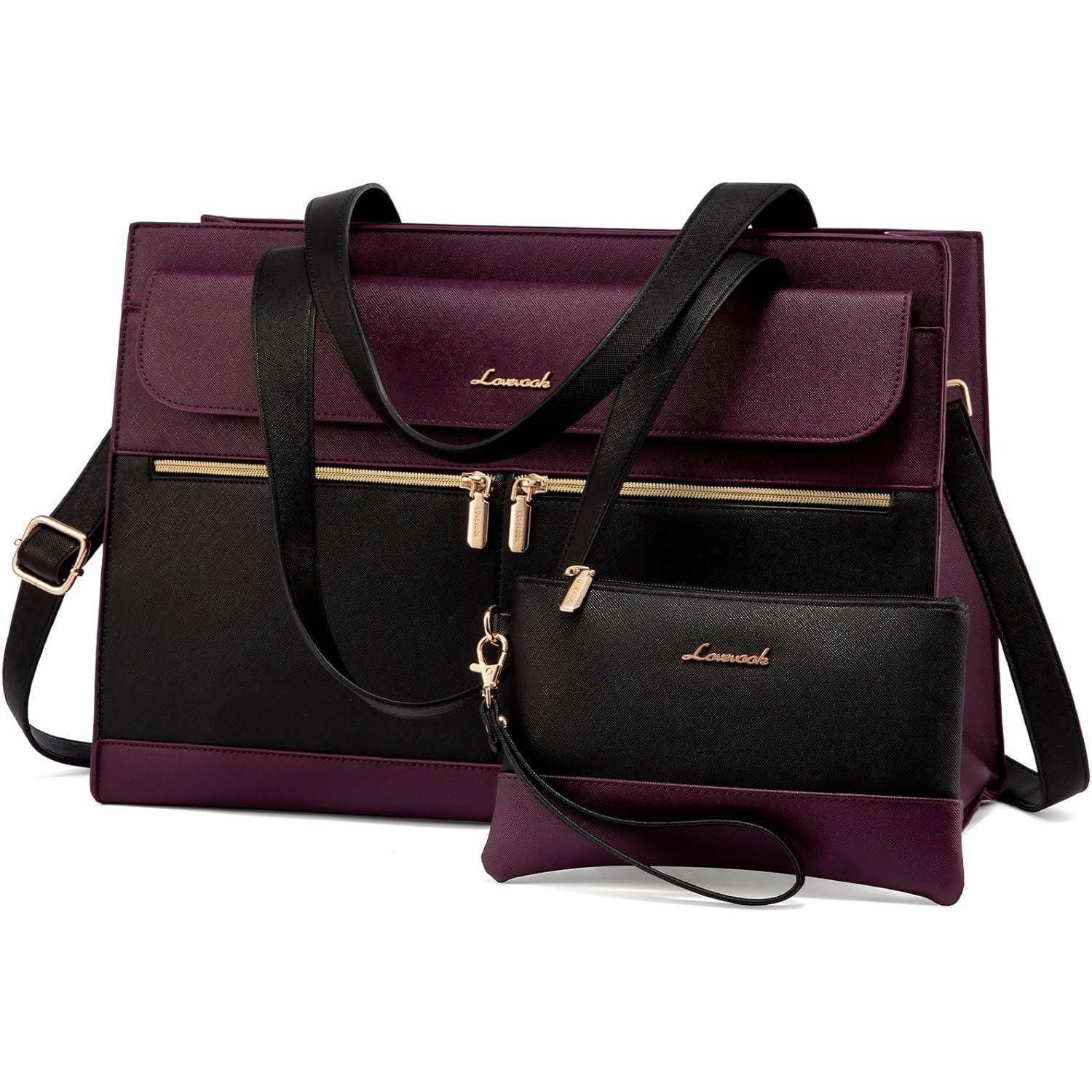 Laptoptasche Damen 15 6 Zoll PU Leder 15.6 Zoll A-schwarz-violett