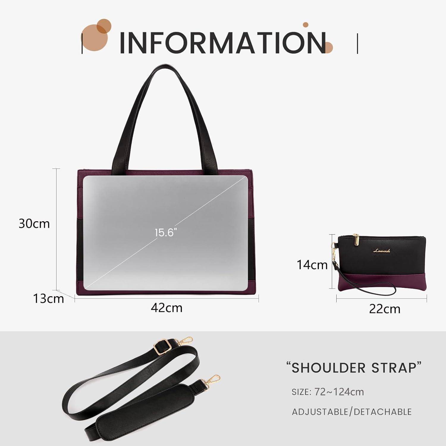 Laptoptasche Damen 15 6 Zoll PU Leder 15.6 Zoll A-schwarz-violett