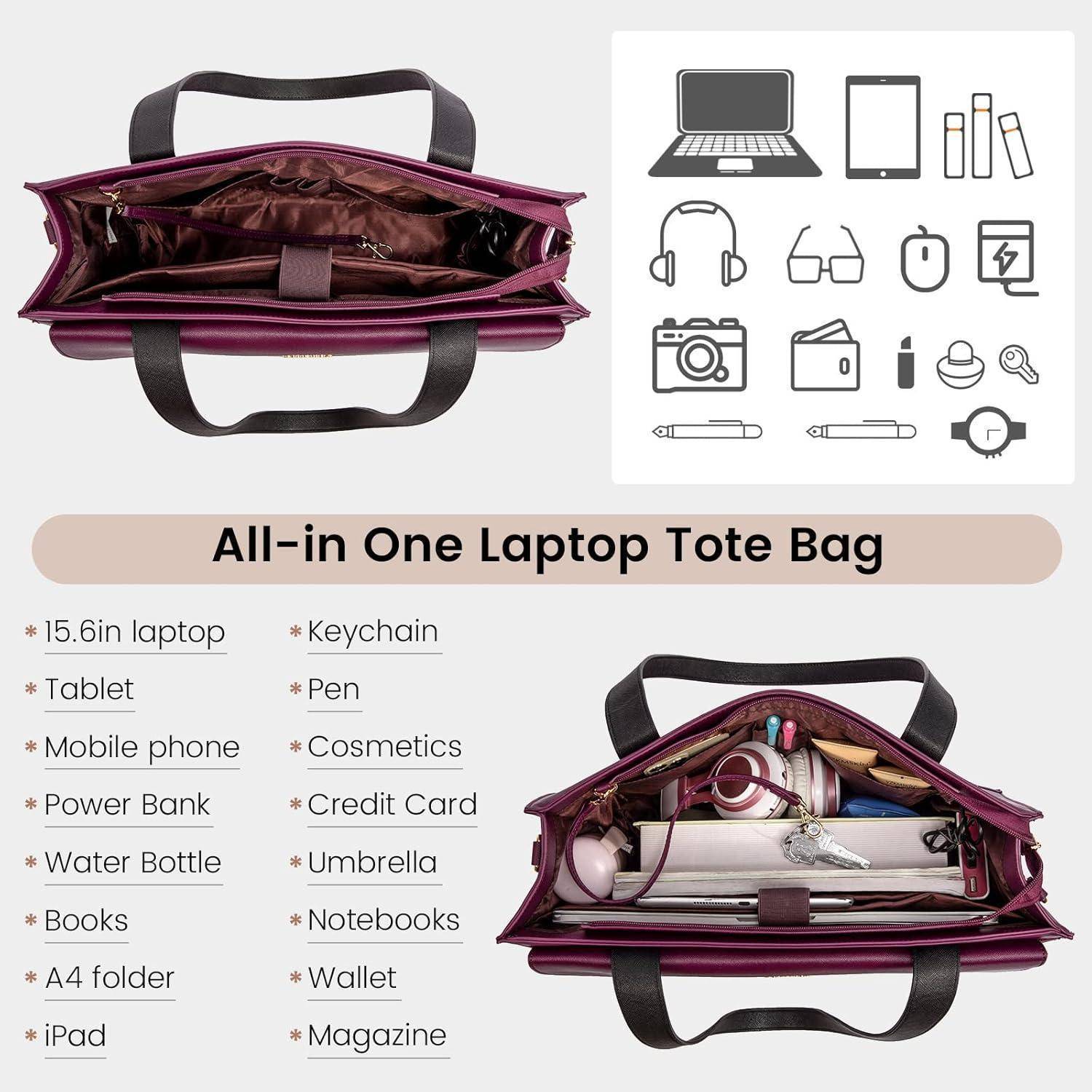 Laptoptasche Damen 15 6 Zoll PU Leder 15.6 Zoll A-schwarz-violett