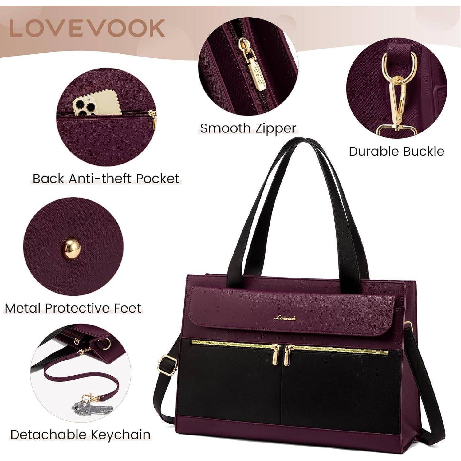 Laptoptasche Damen 15 6 Zoll PU Leder 15.6 Zoll A-schwarz-violett