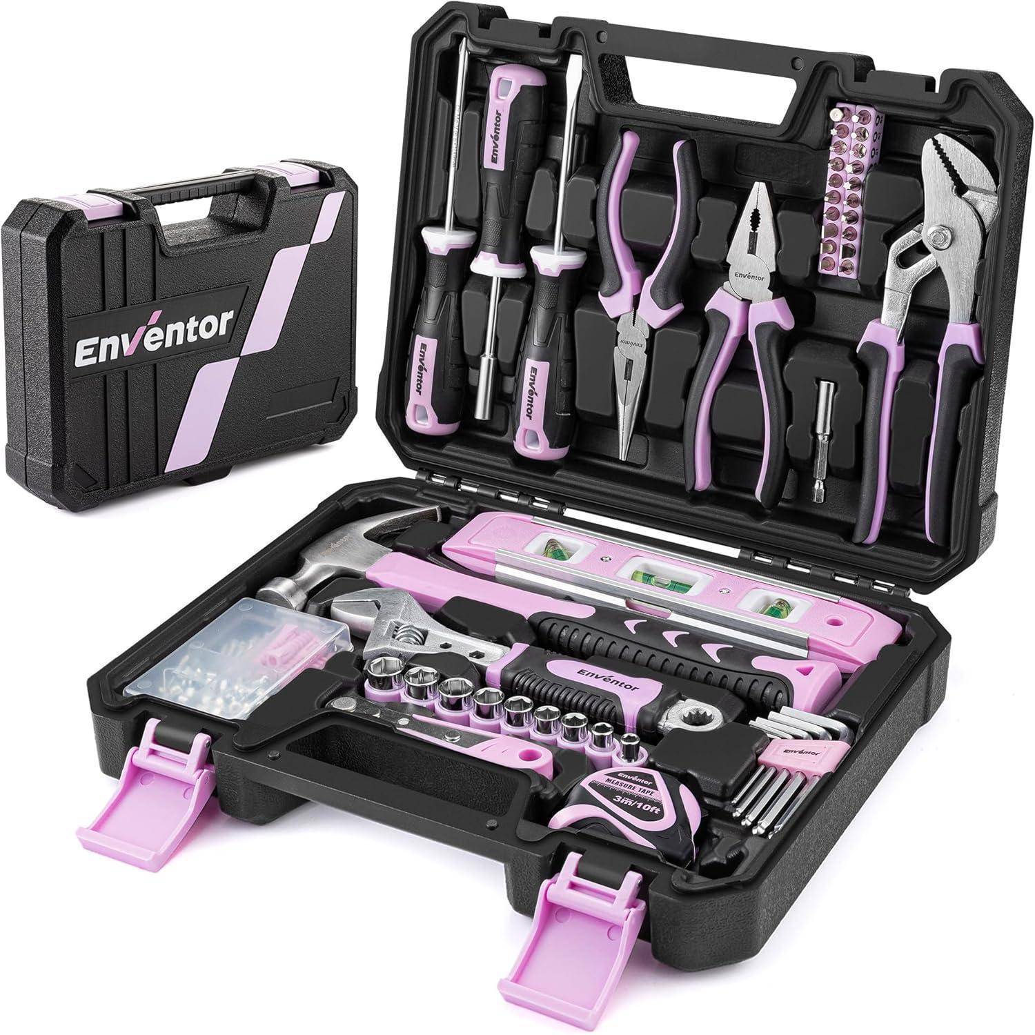 Werkzeugkoffer Werkzeugset Handwerkzeug 158 Tlg Frauen Rosa-158 Tlg