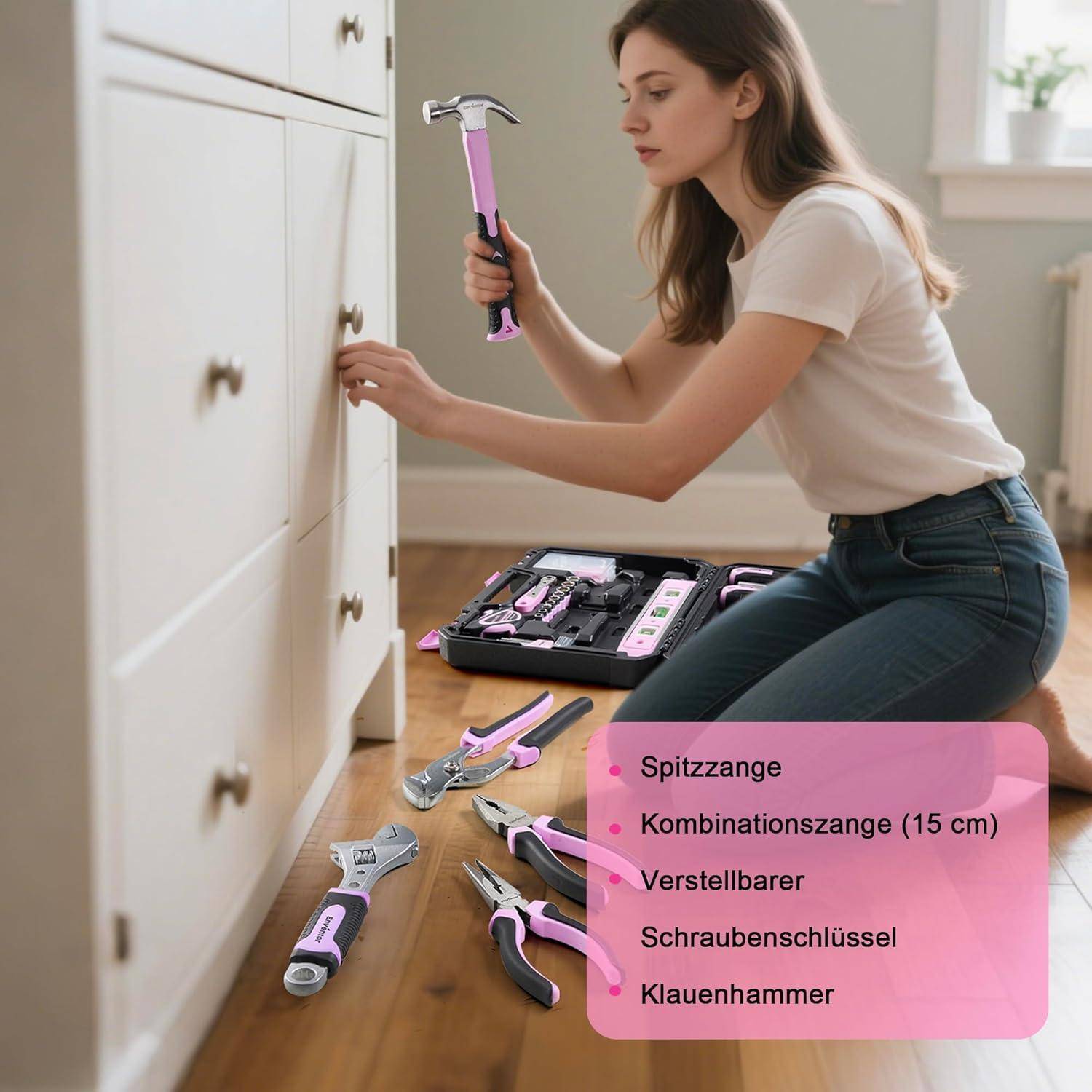 Werkzeugkoffer Werkzeugset Handwerkzeug 158 Tlg Frauen Rosa-158 Tlg
