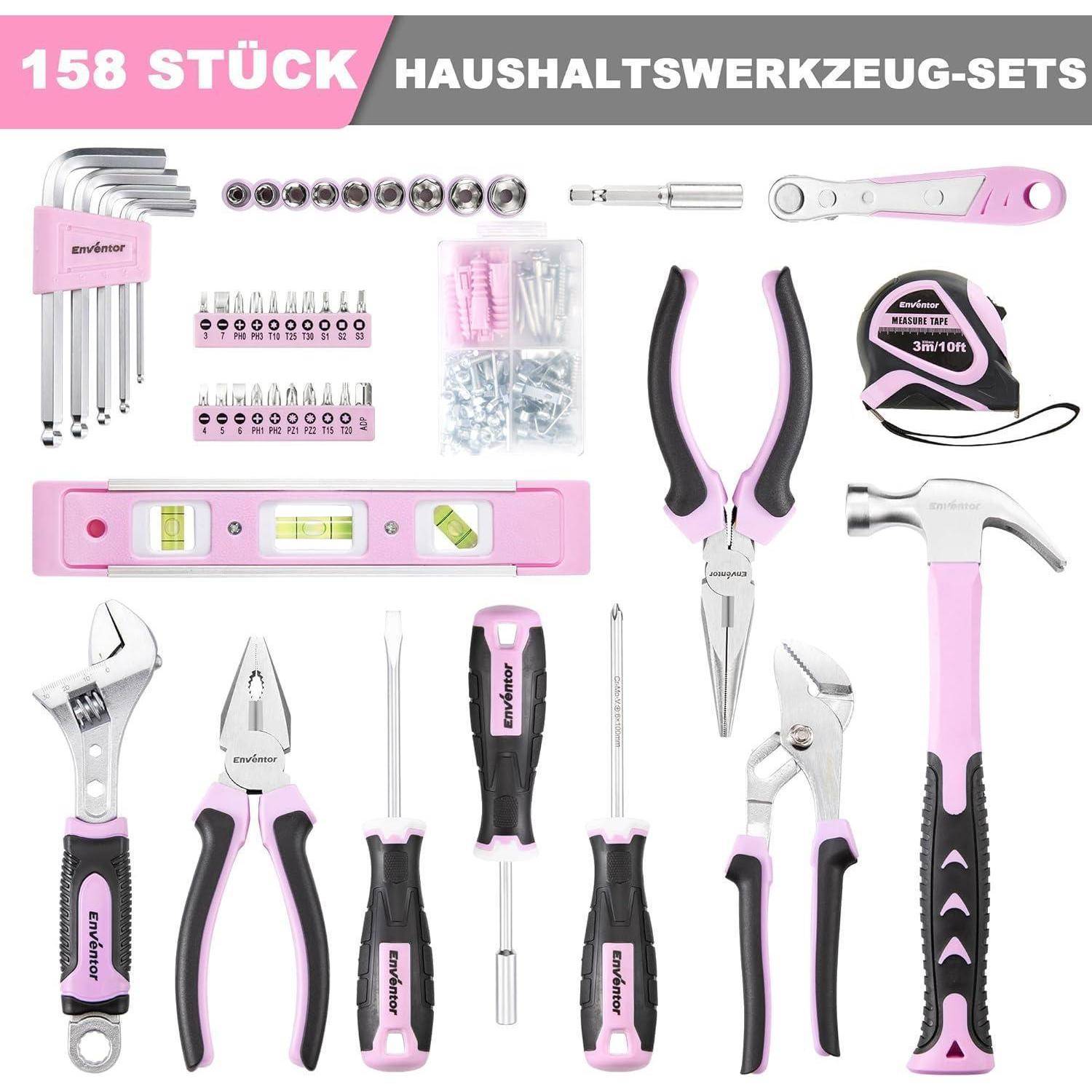 Werkzeugkoffer Werkzeugset Handwerkzeug 158 Tlg Frauen Rosa-158 Tlg