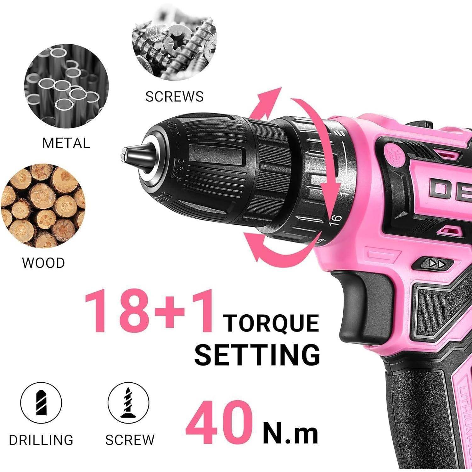 Akkuschrauber 20V 40Nm Schlagbohrschrauber 30tlg Set Rosa
