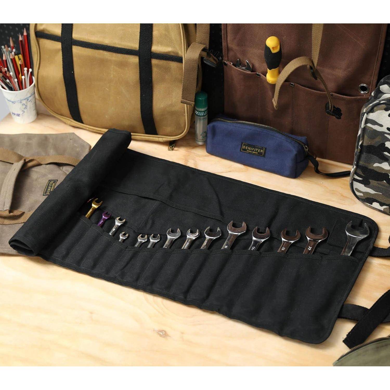Werkzeugrolle Schraubenschlüssel Rolltasche Segeltuch Schwarz