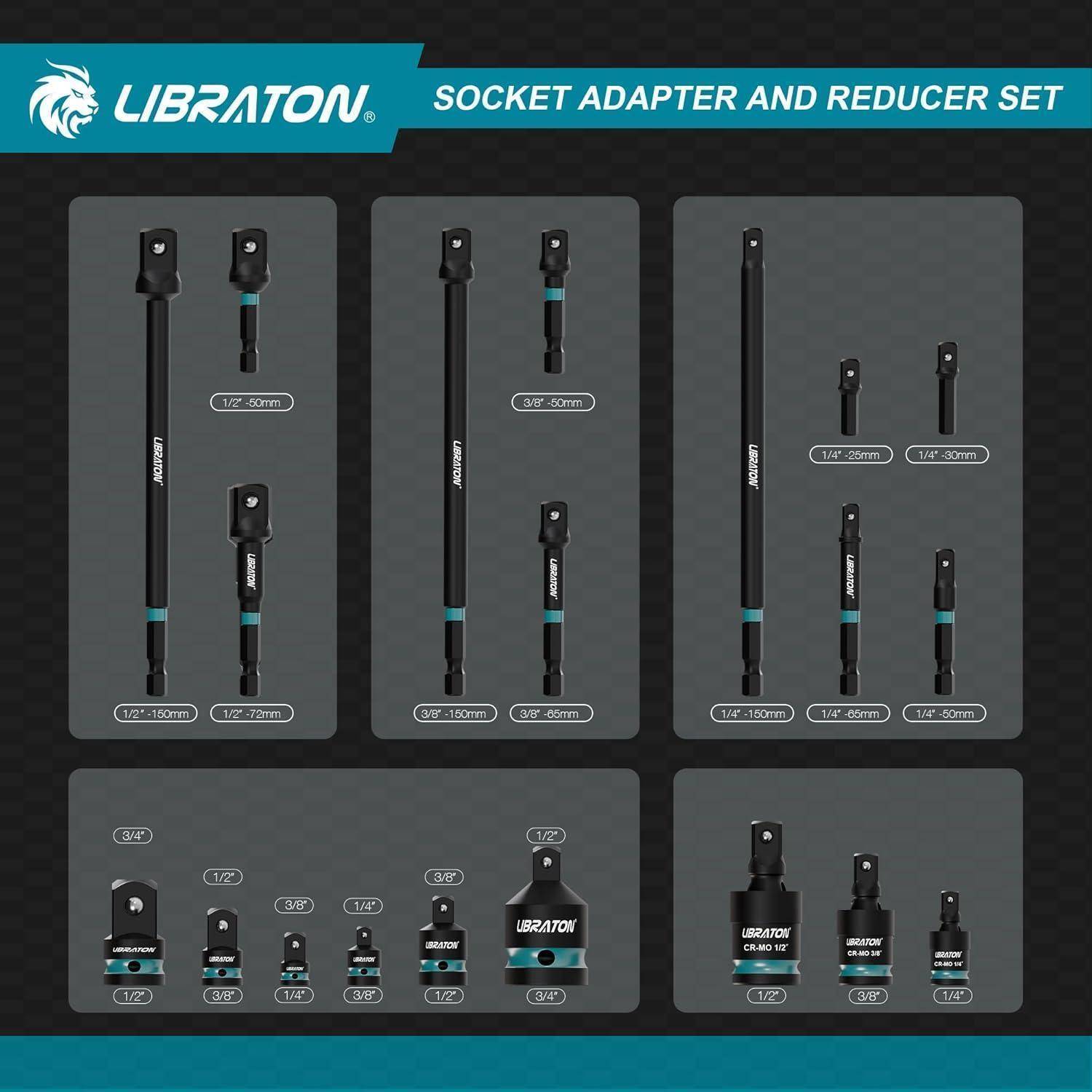 Steckschlüssel-Adapterset 20-tlg Schlagschrauber-tauglich Cr-V Cr-Mo