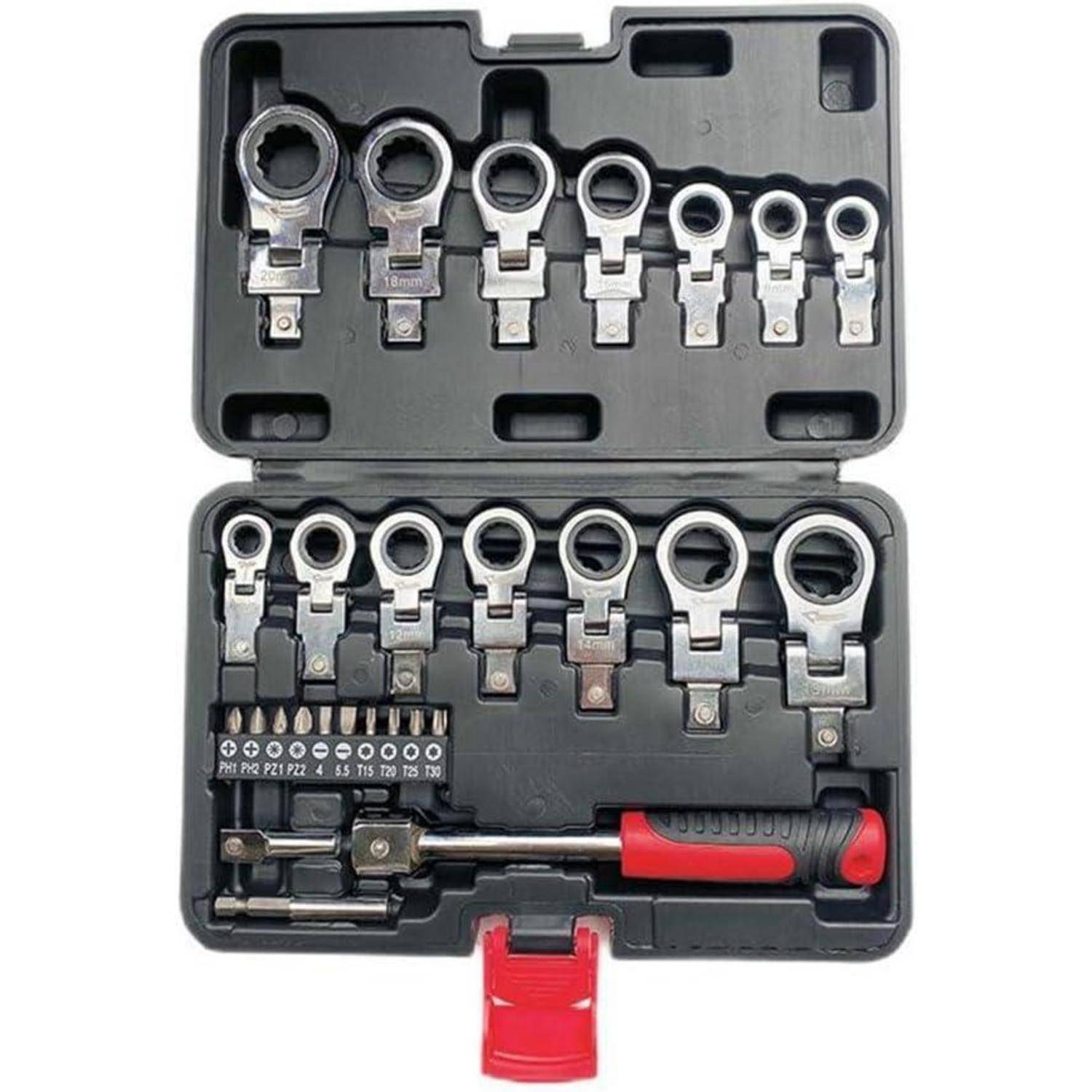 Ringmaulschlüssel Set Ratsche Wechselbits Inbus Torx 6-20mm 27Pcs Set