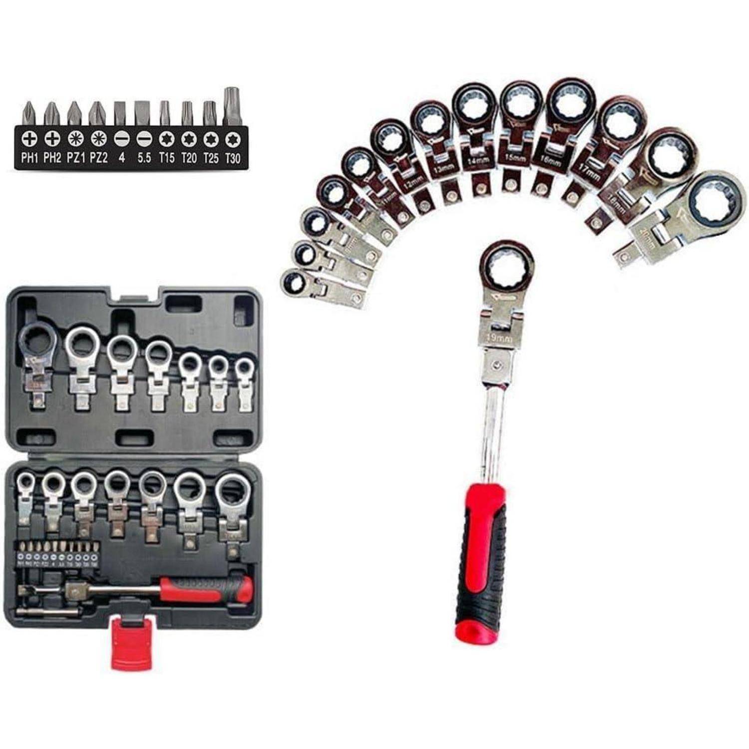 Ringmaulschlüssel Set Ratsche Wechselbits Inbus Torx 6-20mm 27Pcs Set