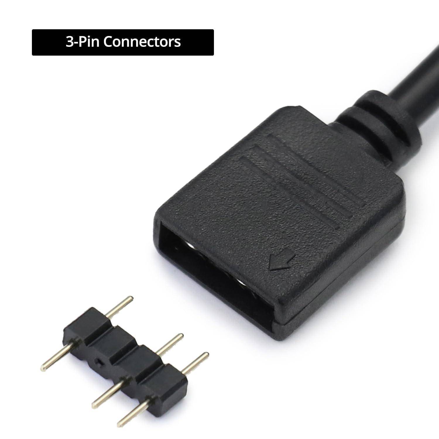 3-polige Steckverbinder, einer auf einem kleinen schwarzen Kunststoffgehäuse, der andere an einem Kabel, für elektronische Verbindungen verwendet.