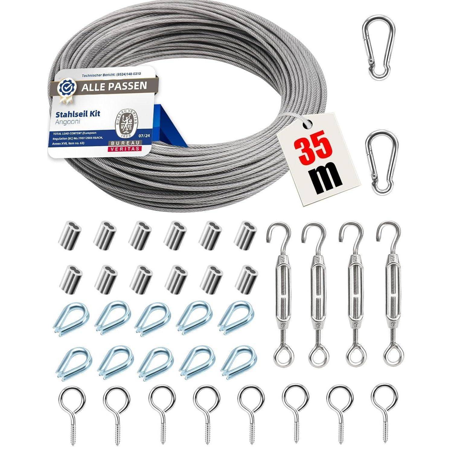 Stahlseil Set 35m 3mm M5 Seilspanner Spannschloss Ösen 37