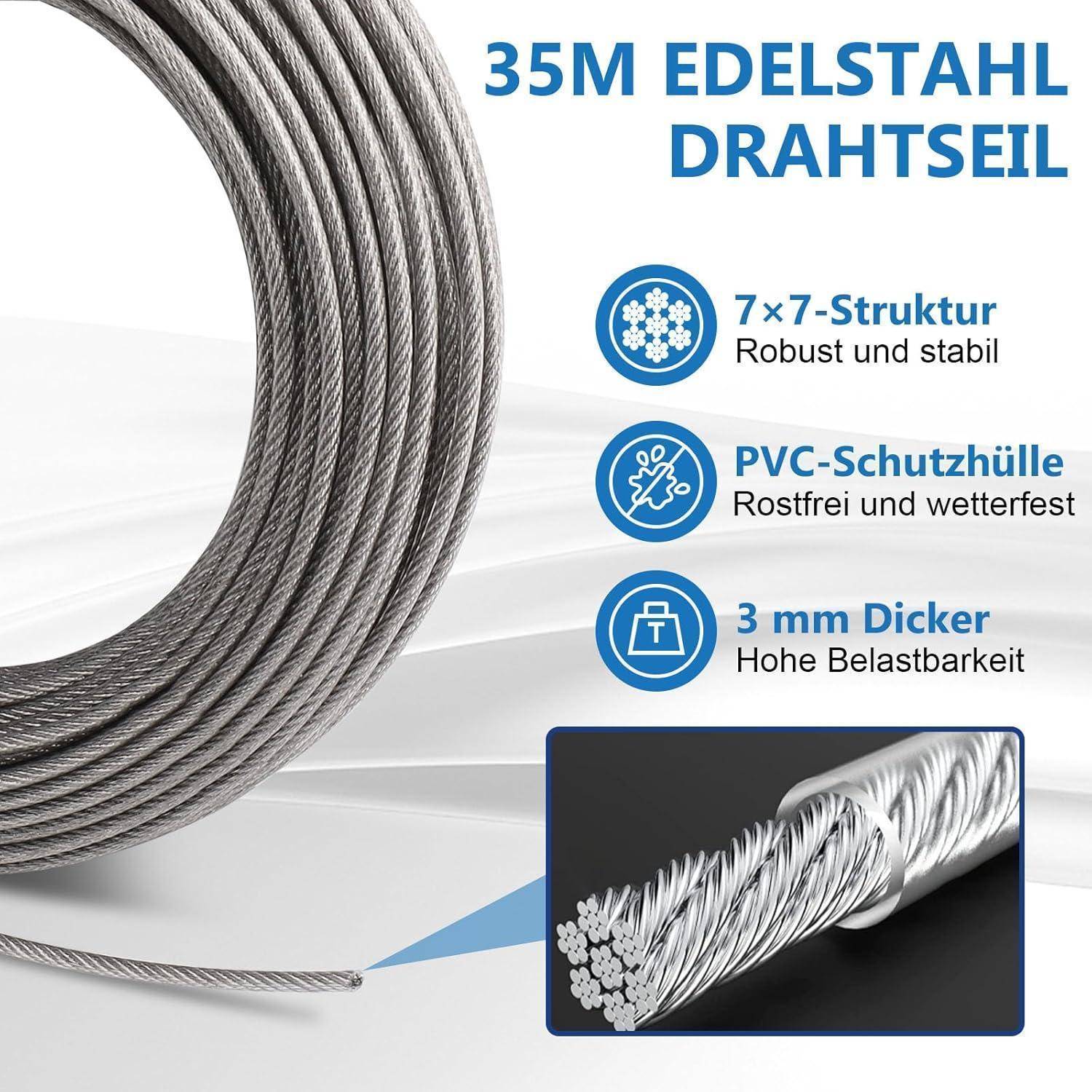 Stahlseil Set 35m 3mm M5 Seilspanner Spannschloss Ösen 37