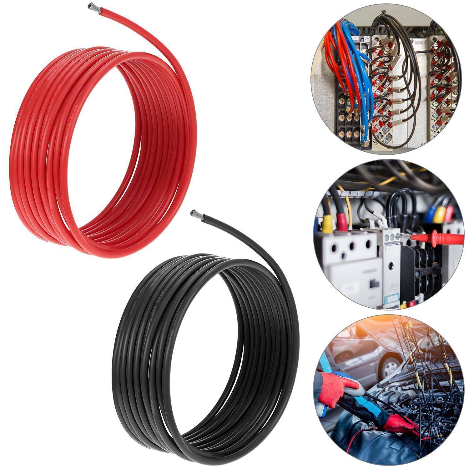 Rote und schwarze Starthilfekabel werden dargestellt. Kreisförmige Einblendungen zeigen die Kabel, die an einem Bedienfeld und einer Autobatterie angeschlossen sind und die Verwendung veranschaulichen.