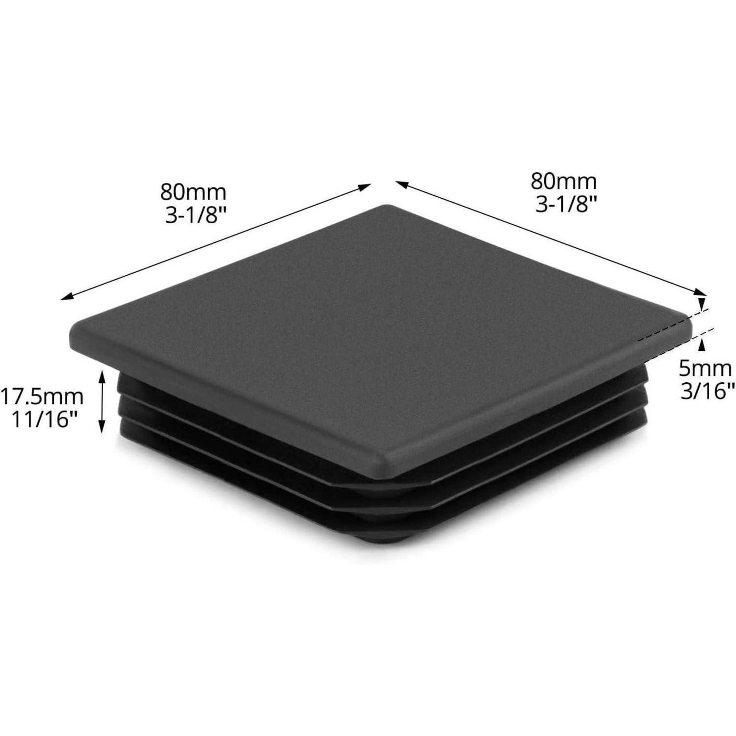 Eine schwarze quadratische Kappe mit abgeschrägten Kanten, 80mm x 80mm (3-1/8