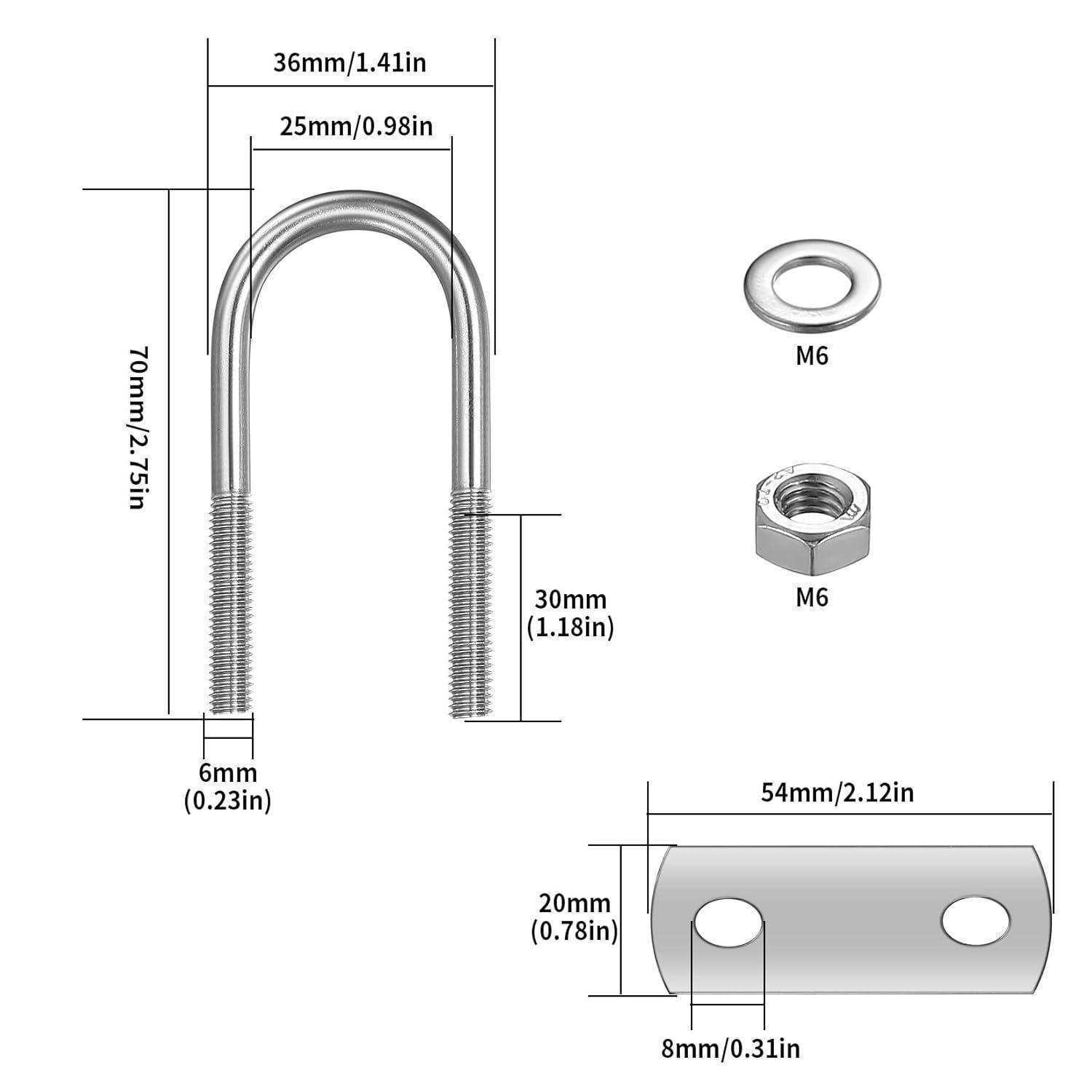 Bügelschrauben 6 Stück M6 304 Edelstahl U Bolzen Abgerundet 70x25mm