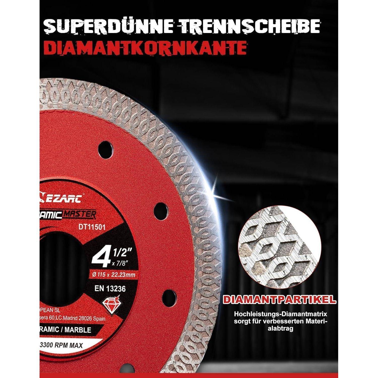 Diamantscheibe Winkelschleifer Fliesen Keramik Marmor 115mm 5 TLG