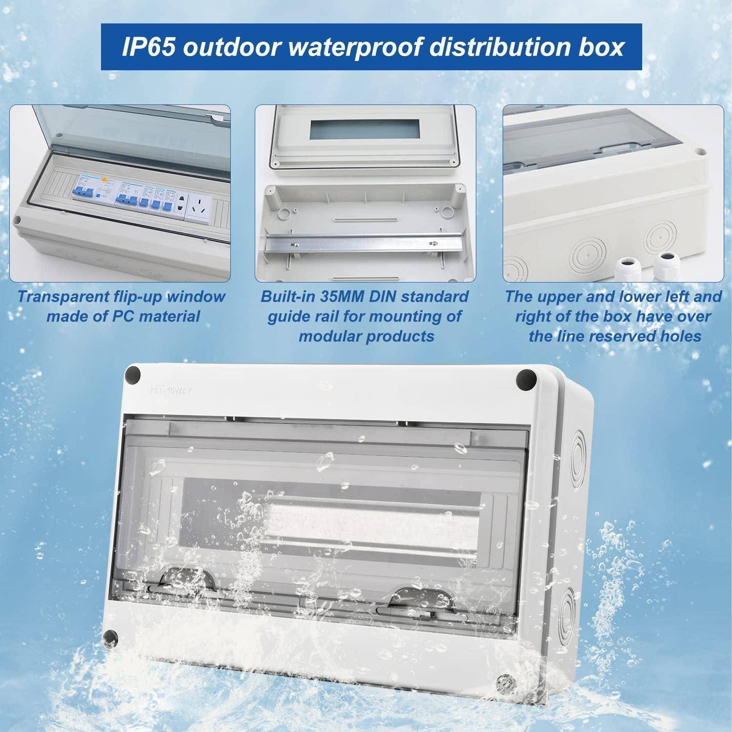 IP65 Outdoor-Wasserdichter Verteilerschrank mit Einschüben für modulare Produkte. Mit transparentem Klappdeckel und versenkten Befestigungslöchern.