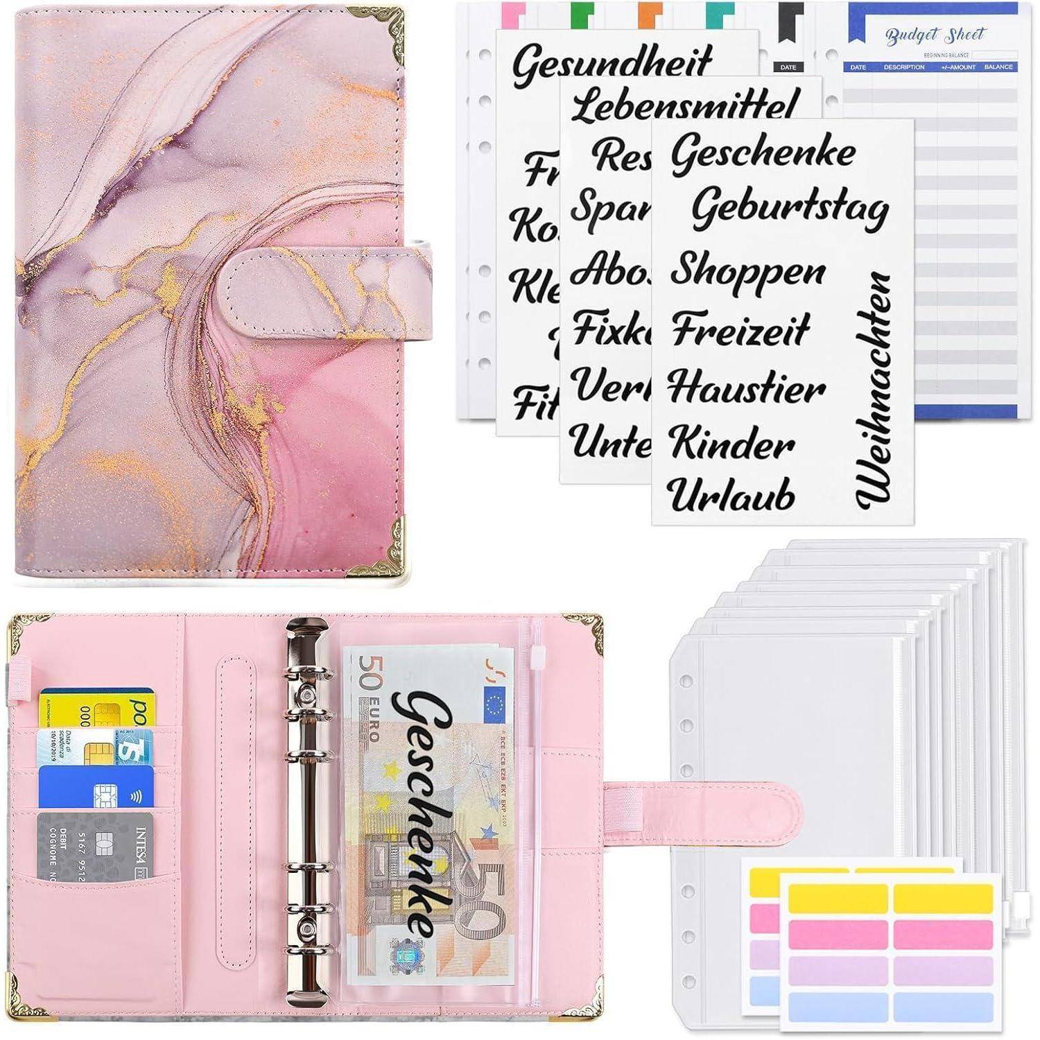 Budget Planner A6 in Rosa, Geldplaner mit Geldumschlägen