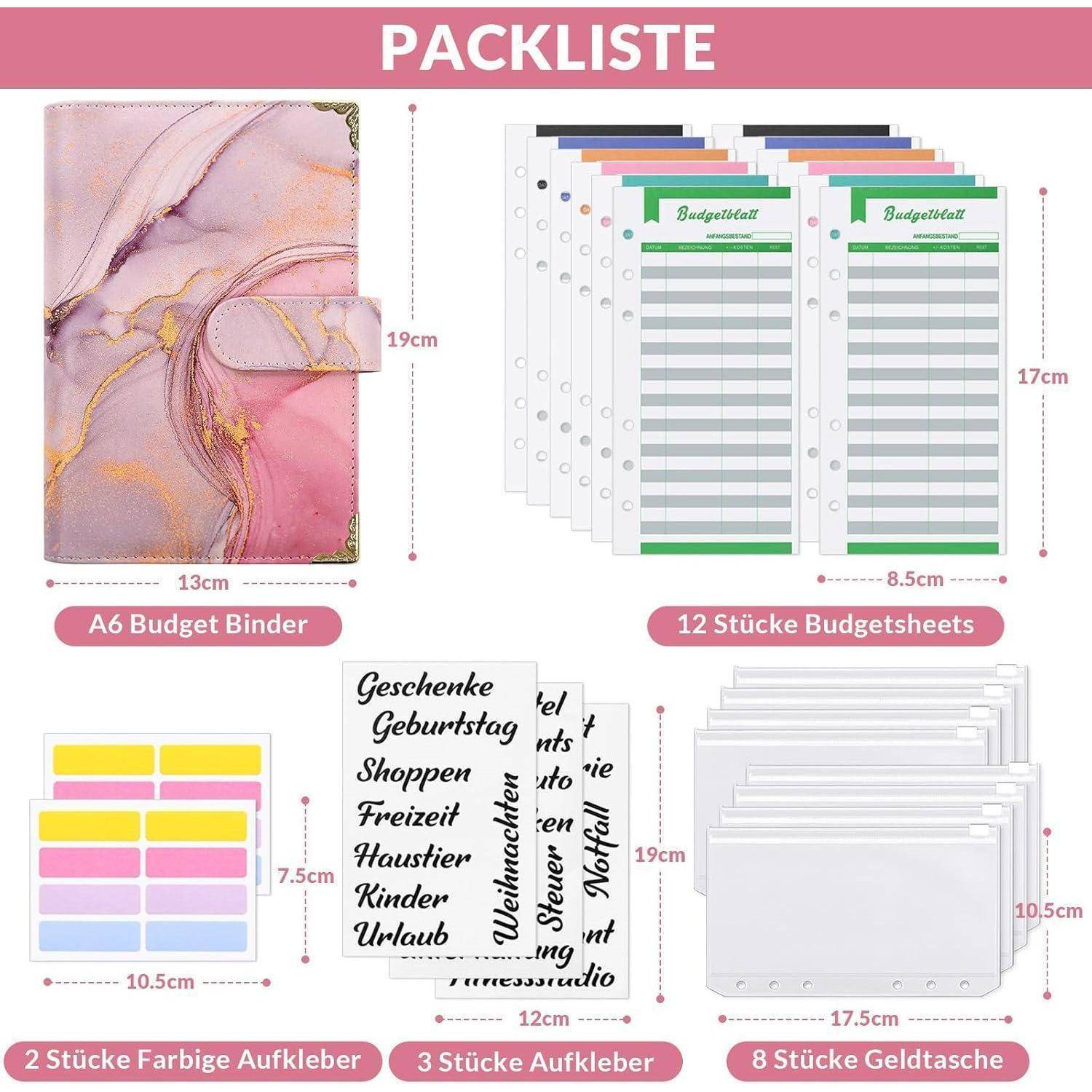 Budget Planner A6 in Rosa, Geldplaner mit Geldumschlägen