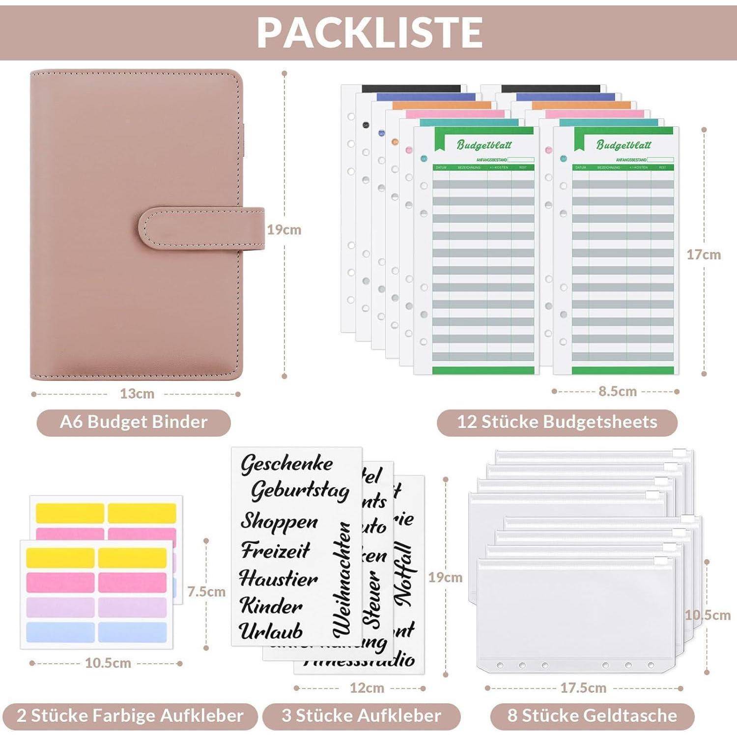 Finanzplaner Ringbuch Geldumschläge A6 Budget Binder Set Rosa