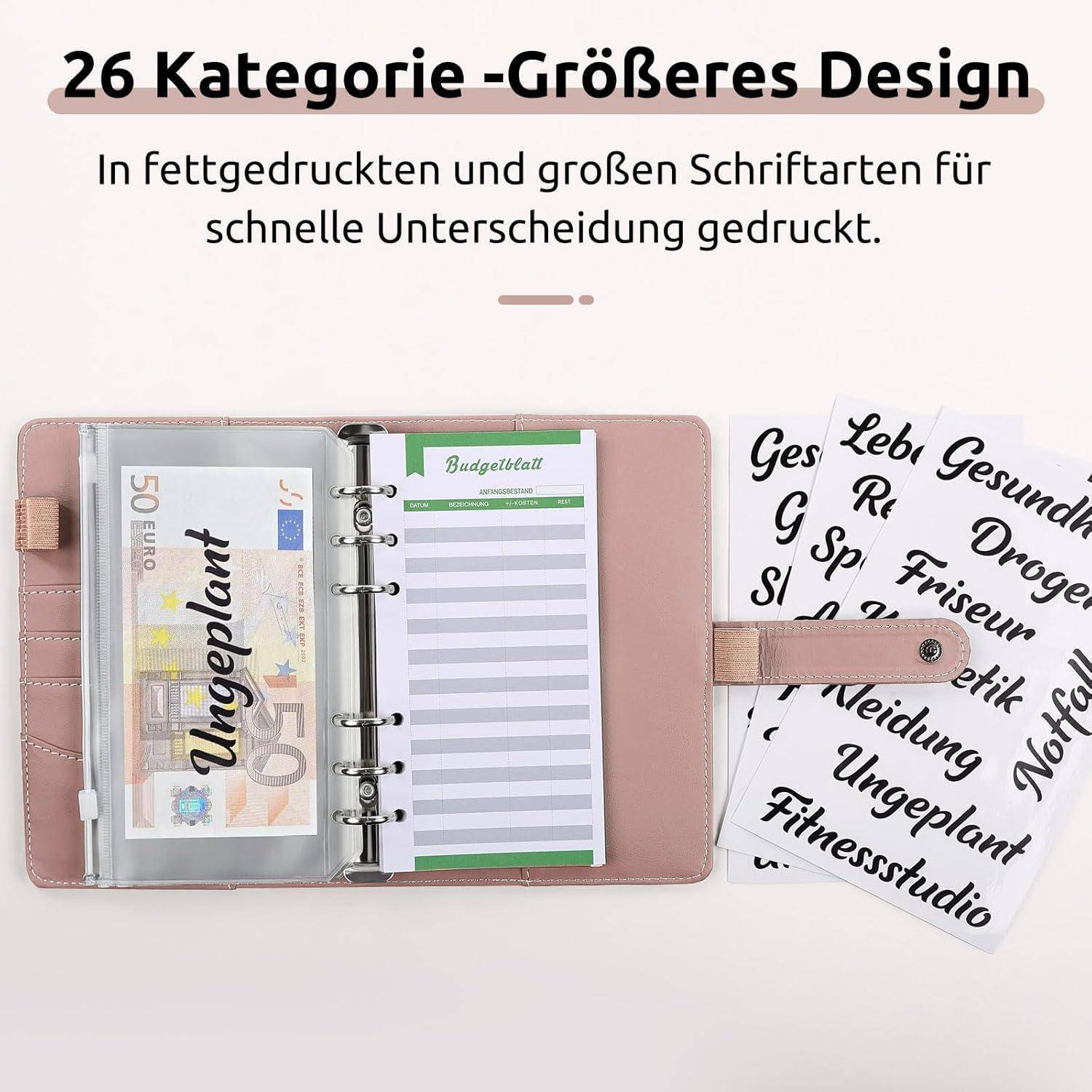 Finanzplaner Ringbuch Geldumschläge A6 Budget Binder Set Rosa