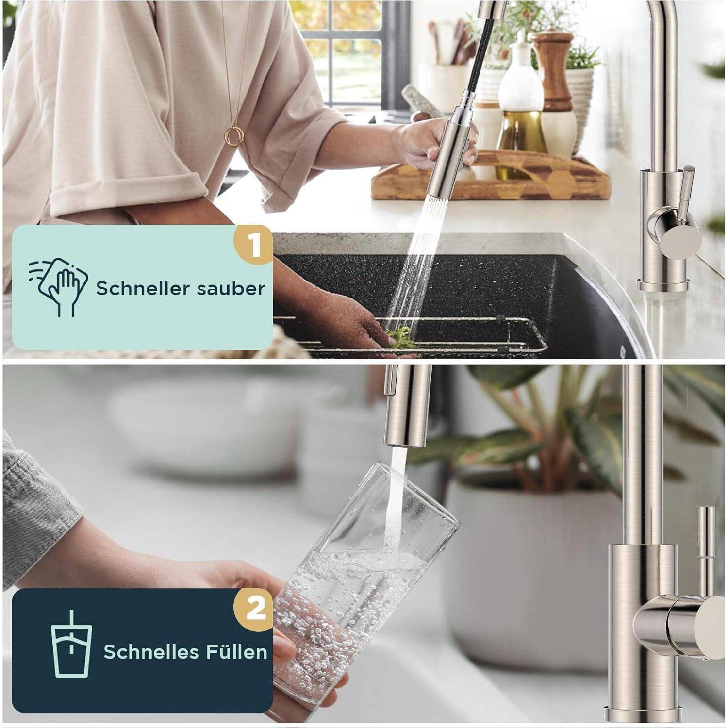 Wasserhahn Küche Hoher Bogen mit Herausziehbarer Brause Edelstahl